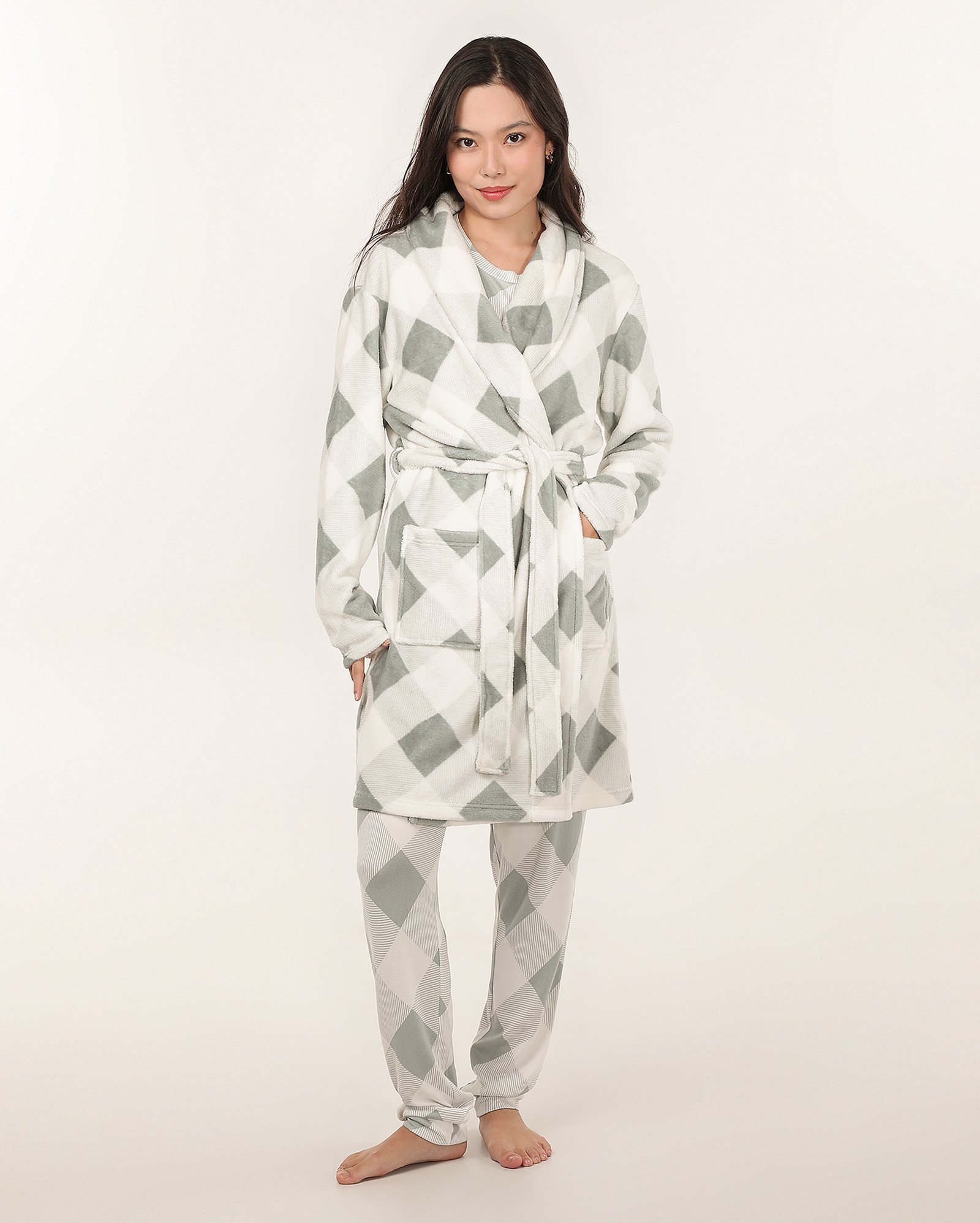 Robe feminino fleece xadrez branco | Riachuelo