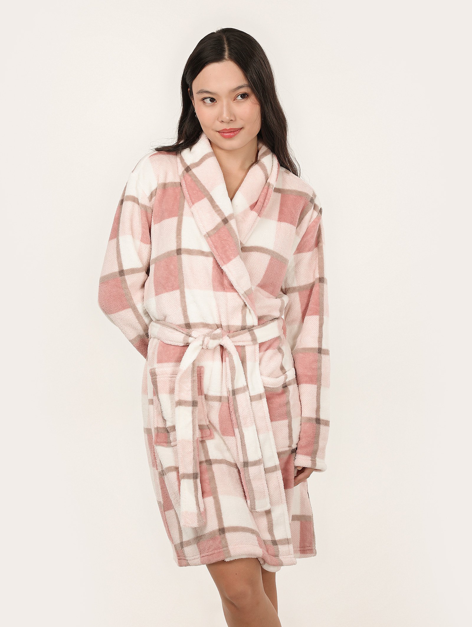 Robe feminino fleece com amarração xadrez multicor | Riachuelo