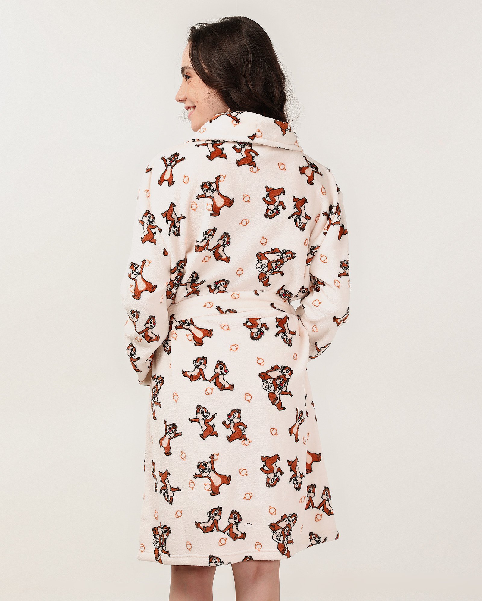 Robe feminino de fleece com amarração Tico e Teco branco | Disney