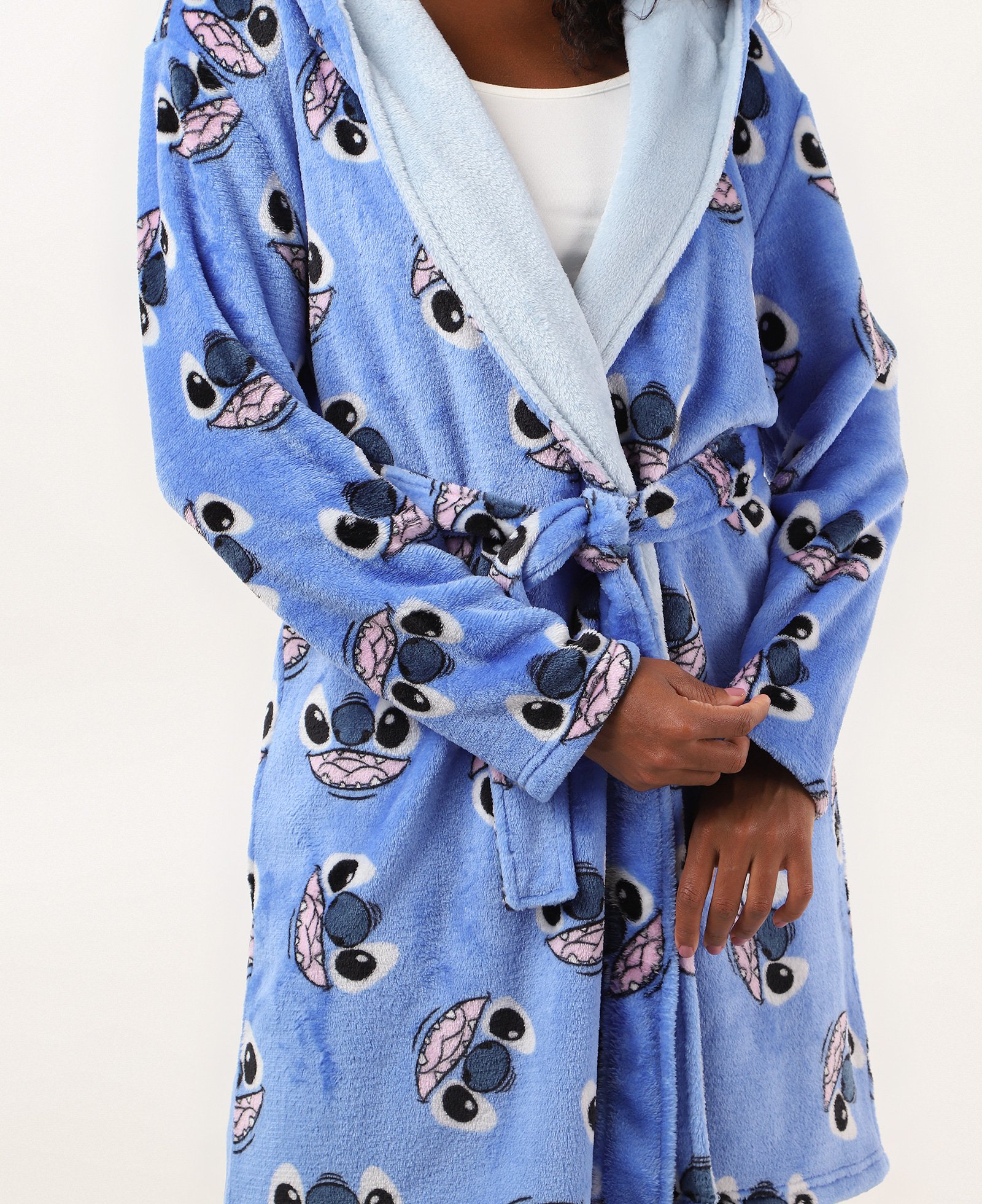Robe feminino fleece com amarração e capuz Stitch azul | Disney