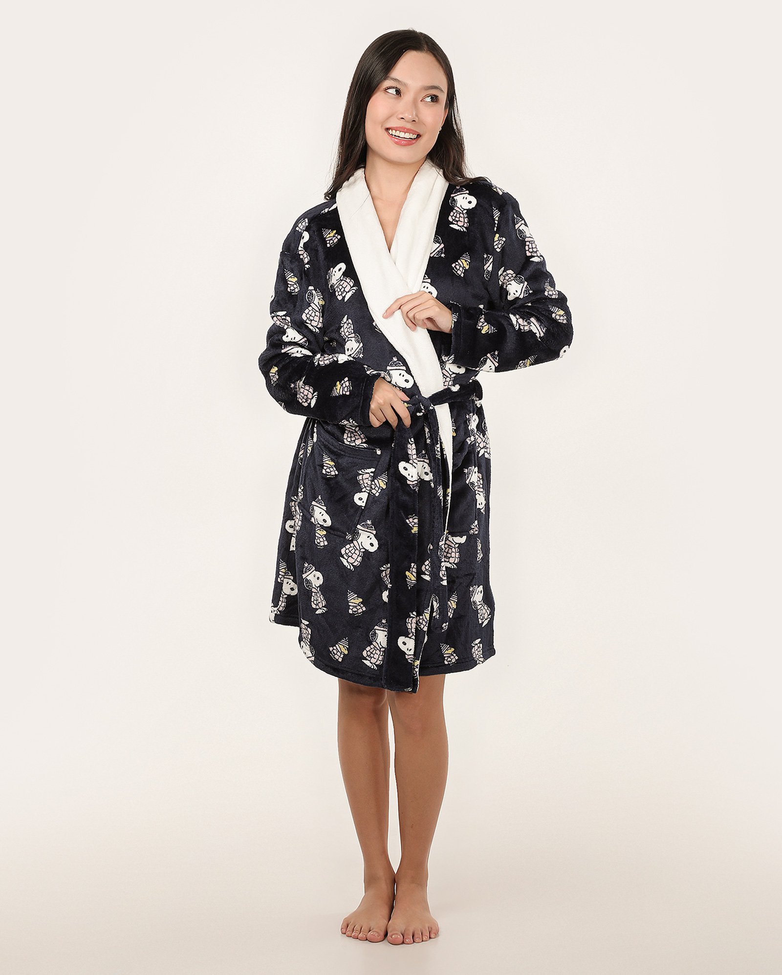 Robe feminino de fleece com amarração Snoopy azul | Peanuts