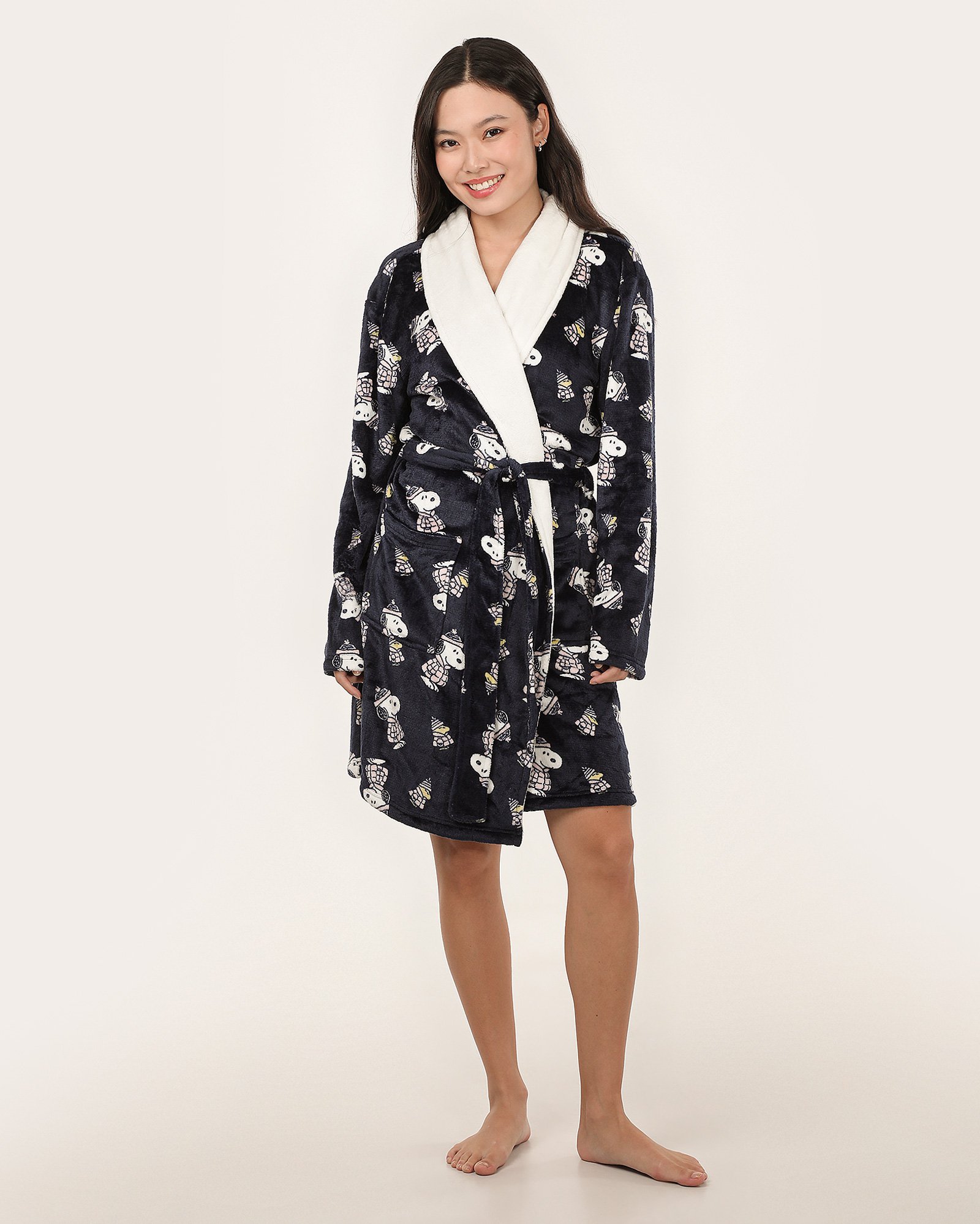 Robe feminino de fleece com amarração Snoopy azul | Peanuts