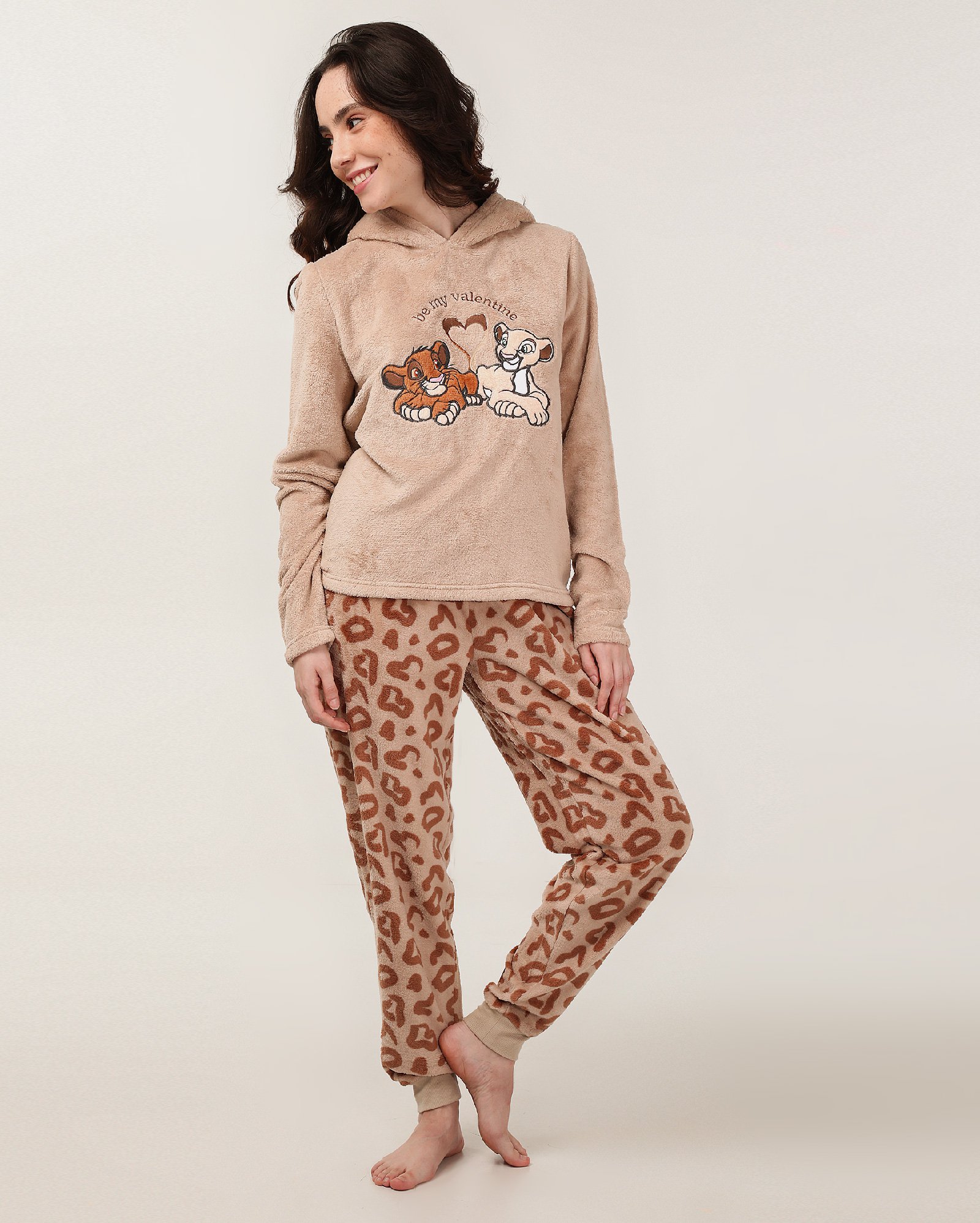 Pijama longo feminino de fleece O Rei Leão bege | Disney
