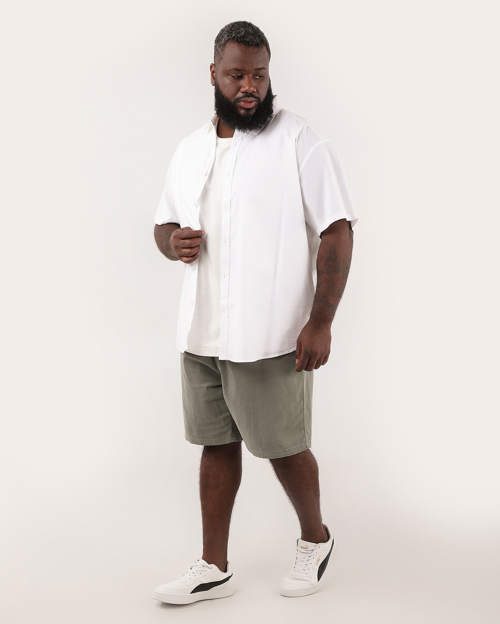 Camisa plus size masculina regular em linho - Branco
