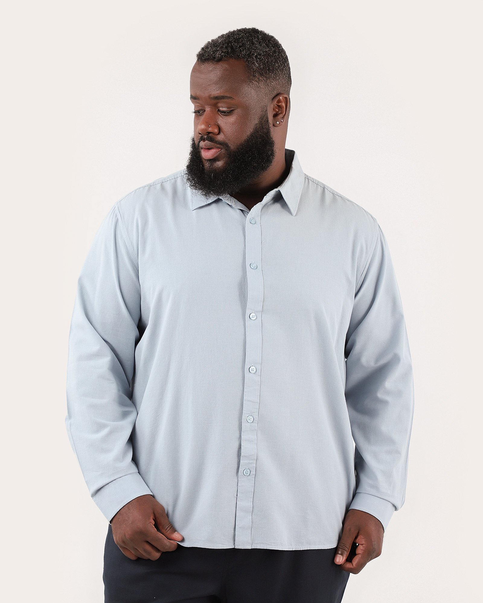 Camisa plus size masculina em viscolinho - Azul Claro