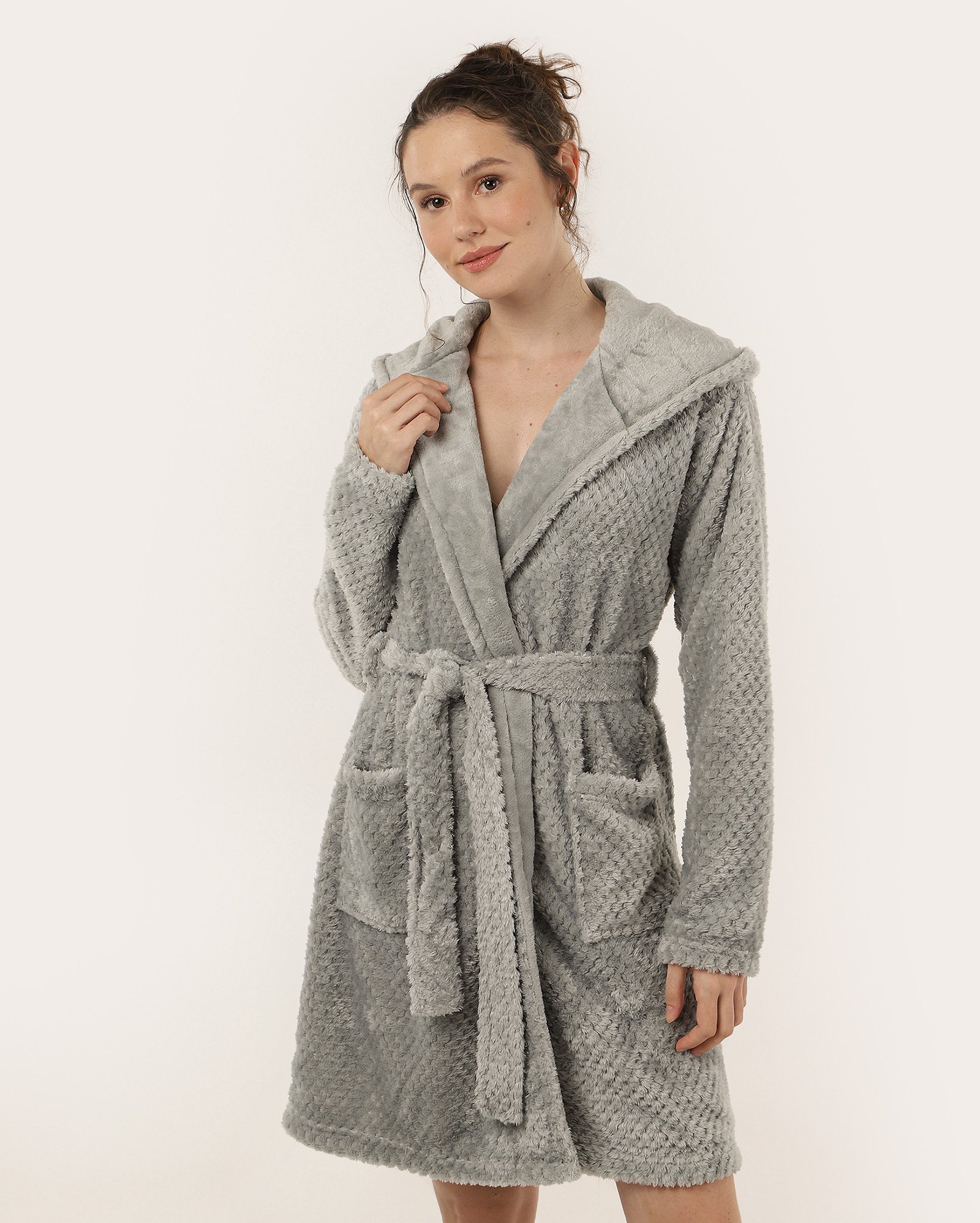 Robe feminino fleece texturizado com faixa verde | Riachuelo
