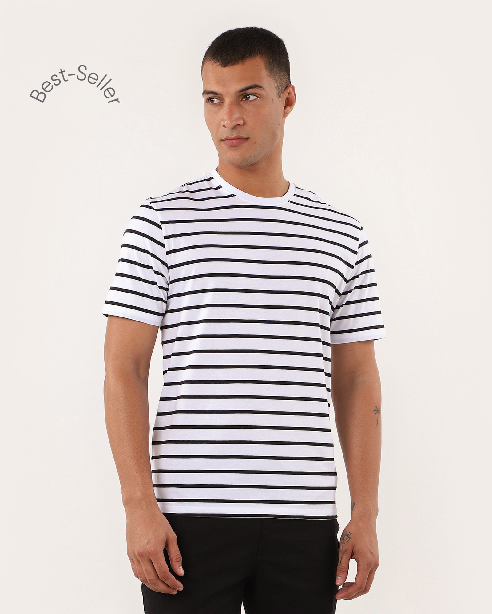 Camiseta masculina algodão peruano listrada - Branco