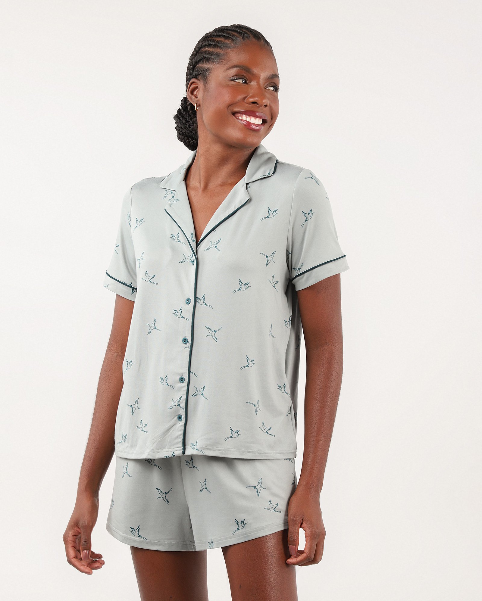 Pijama curto feminino americano pássaros verde | Riachuelo