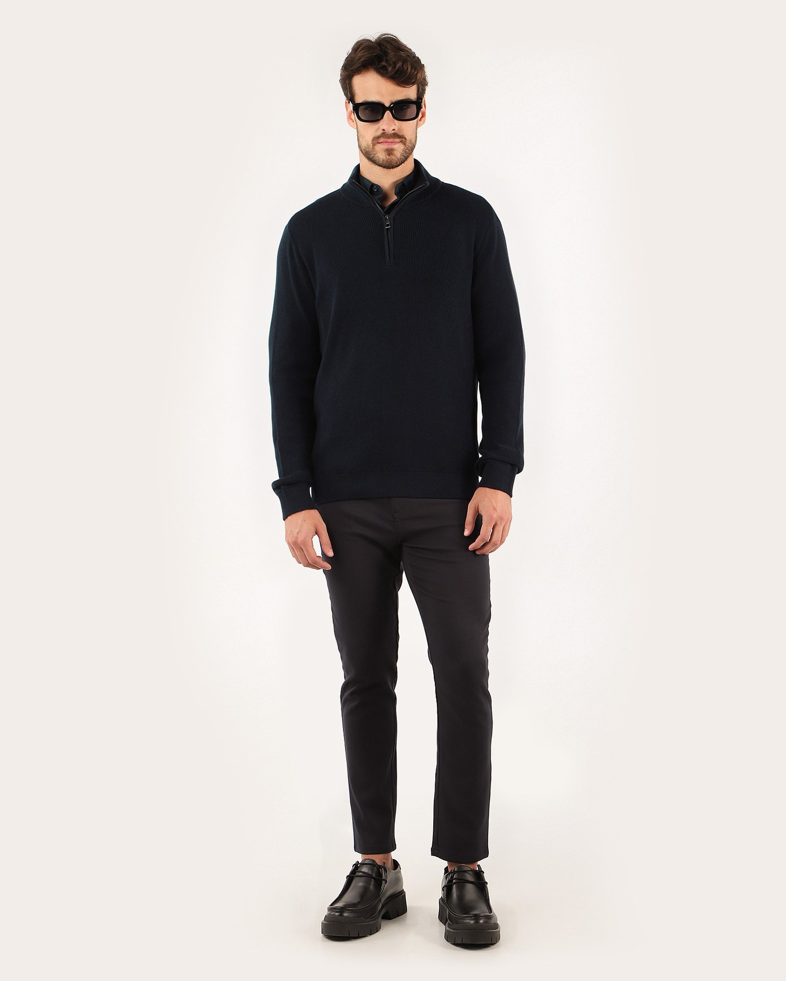 Blusa masculina regular tricot gola alta com zíper - Azul Escuro | Original by Riachuelo