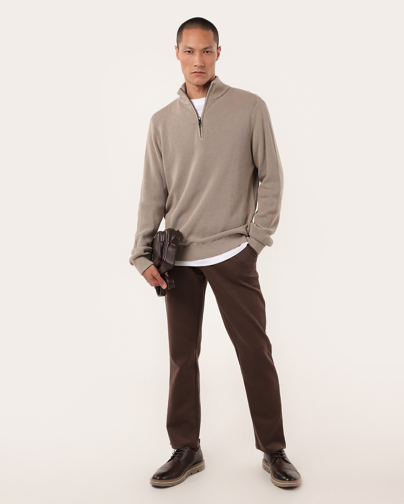Blusa masculina regular tricot gola alta com zíper - Bege Escuro | Original by Riachuelo