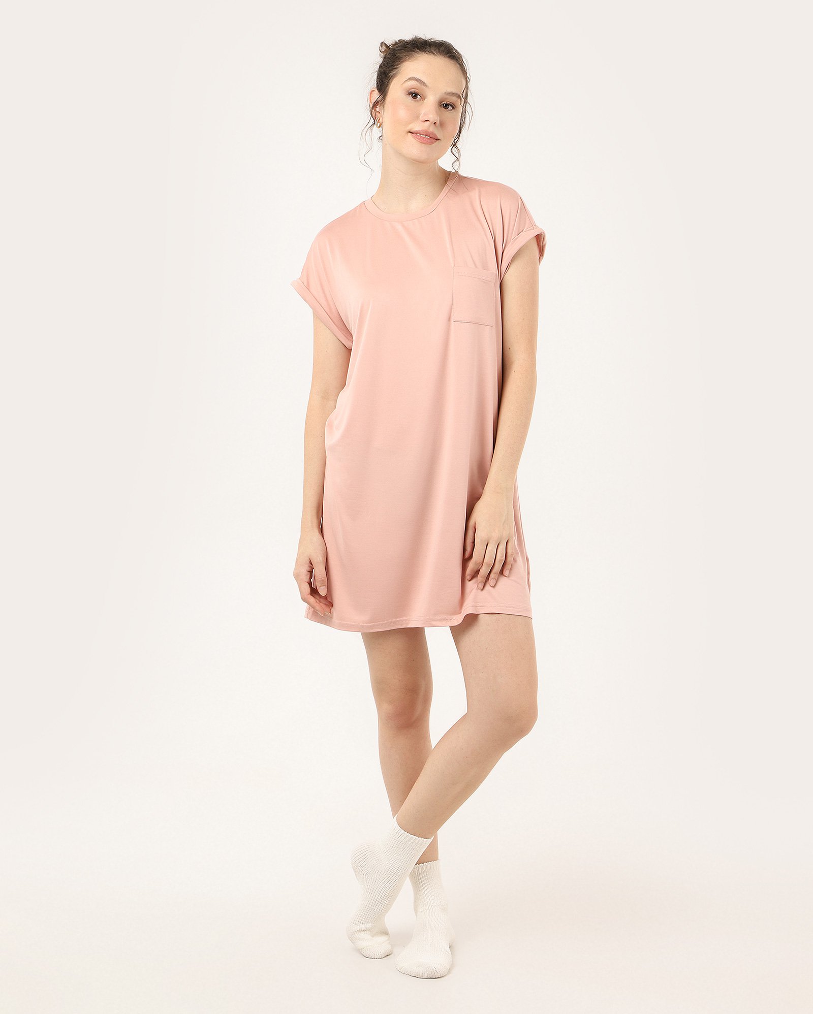 Camisola manga curta toque macio com bolso rosa | Riachuelo
