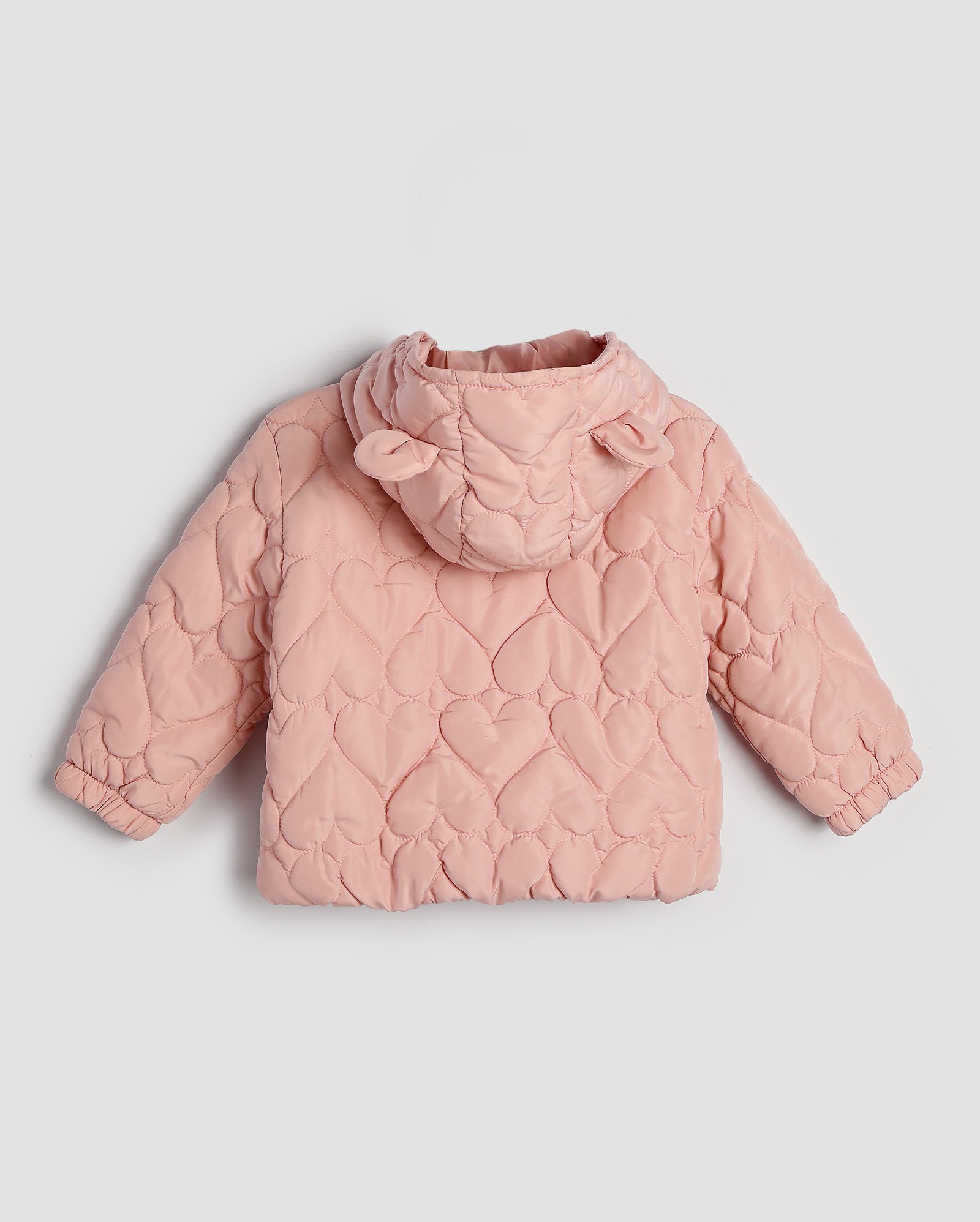 Jaqueta puffer infantil corações com capuz de orelhinhas 1-4A rosa | Pool Kids