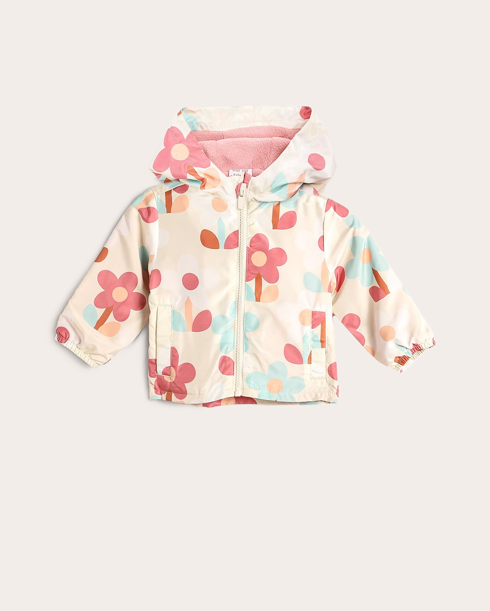 Jaqueta corta vento bebê florzinhas com capuz bege | Baby Way