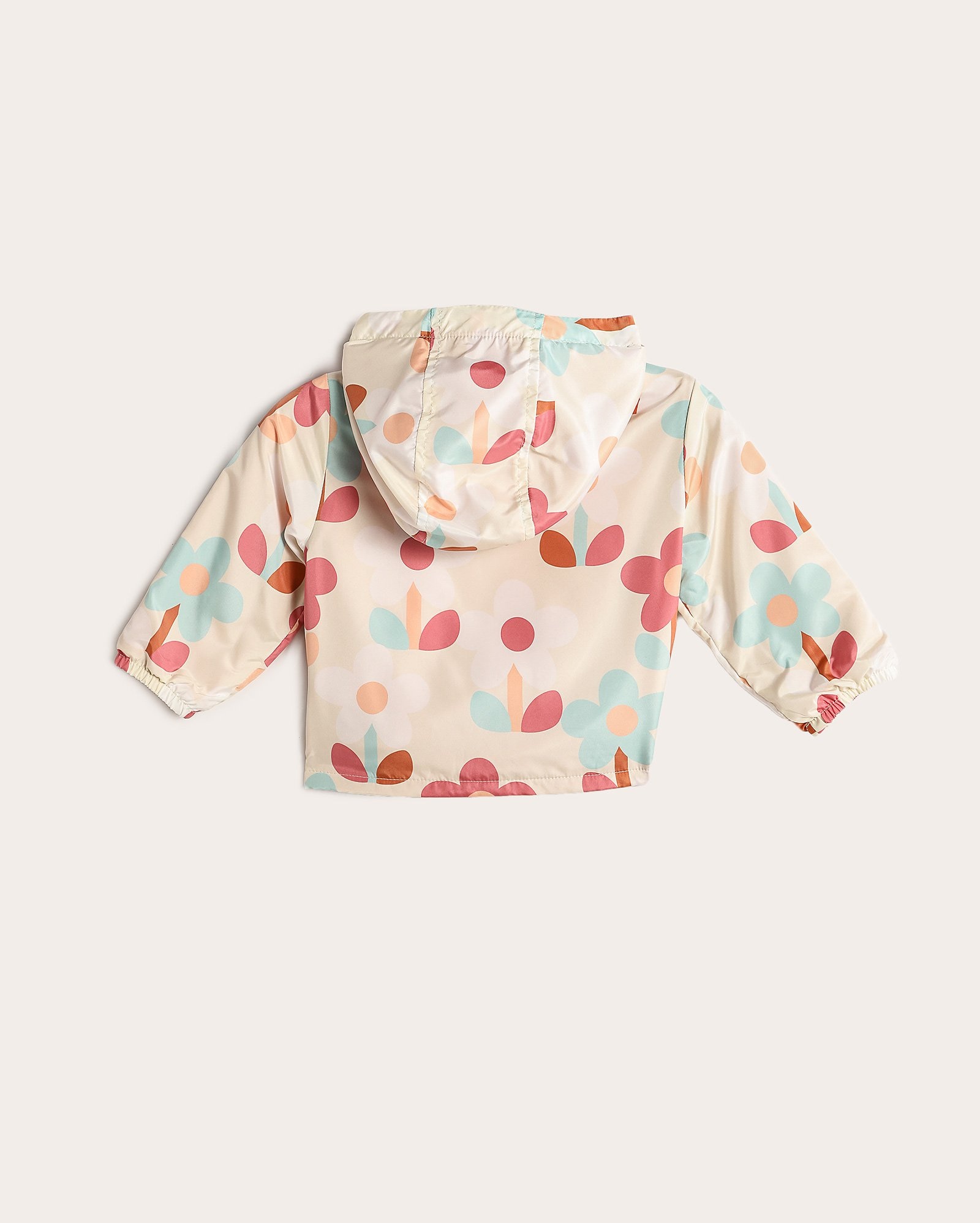 Jaqueta corta vento bebê florzinhas com capuz bege | Baby Way