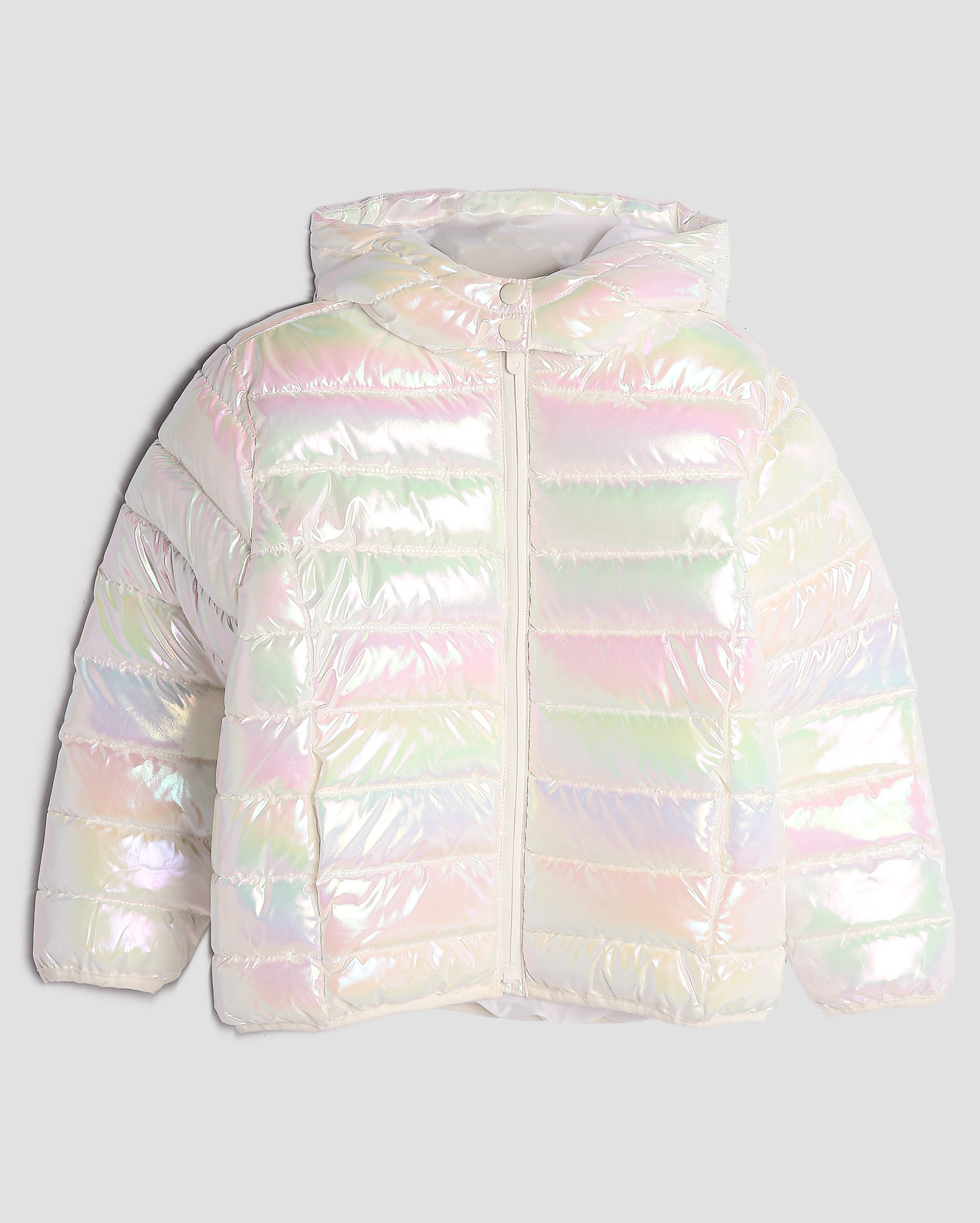 Jaqueta puffer infantil holográfica com capuz 4-10A branca | Pool Kids