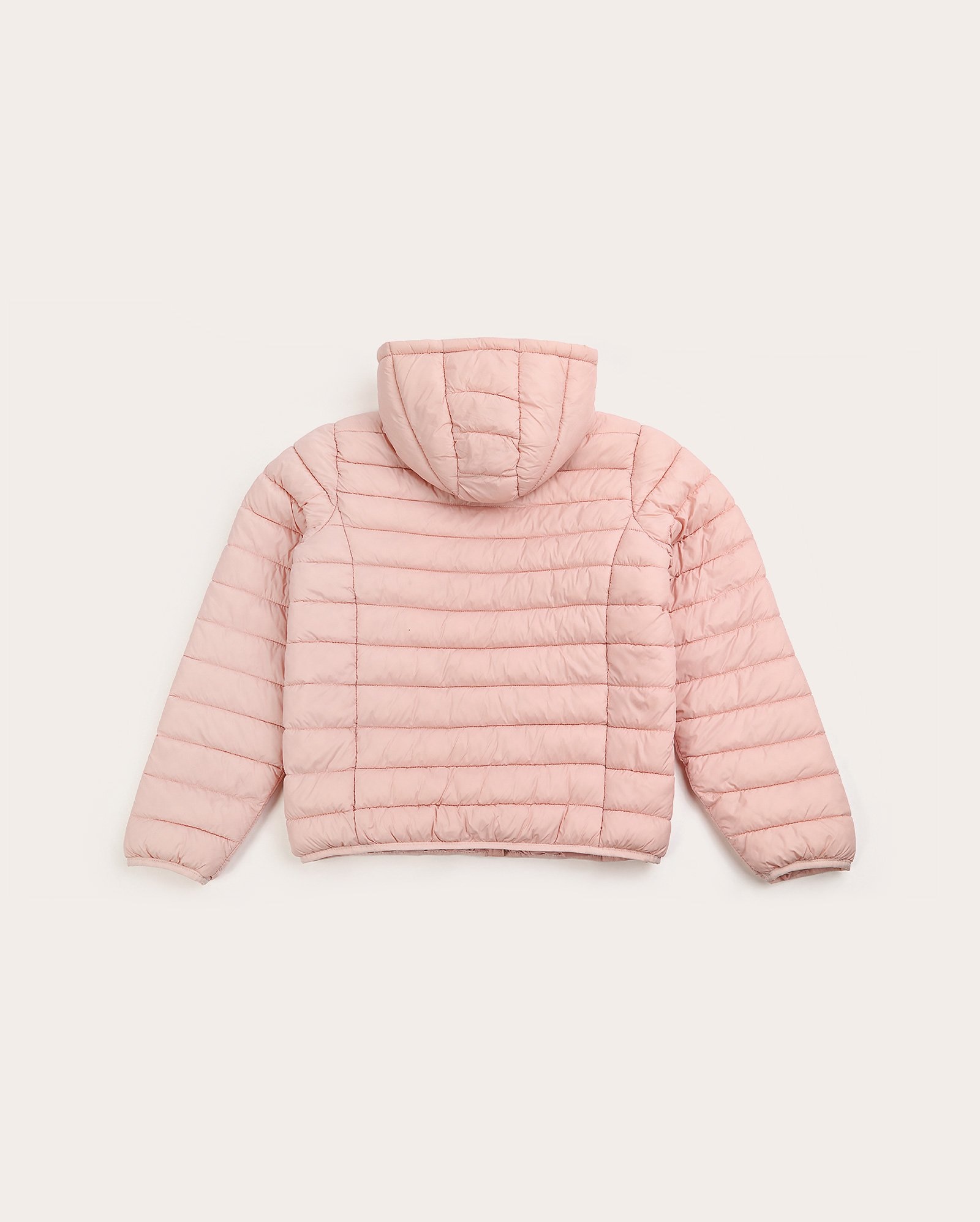 Jaqueta juvenil puffer com capuz e bolsos rosa | Pool