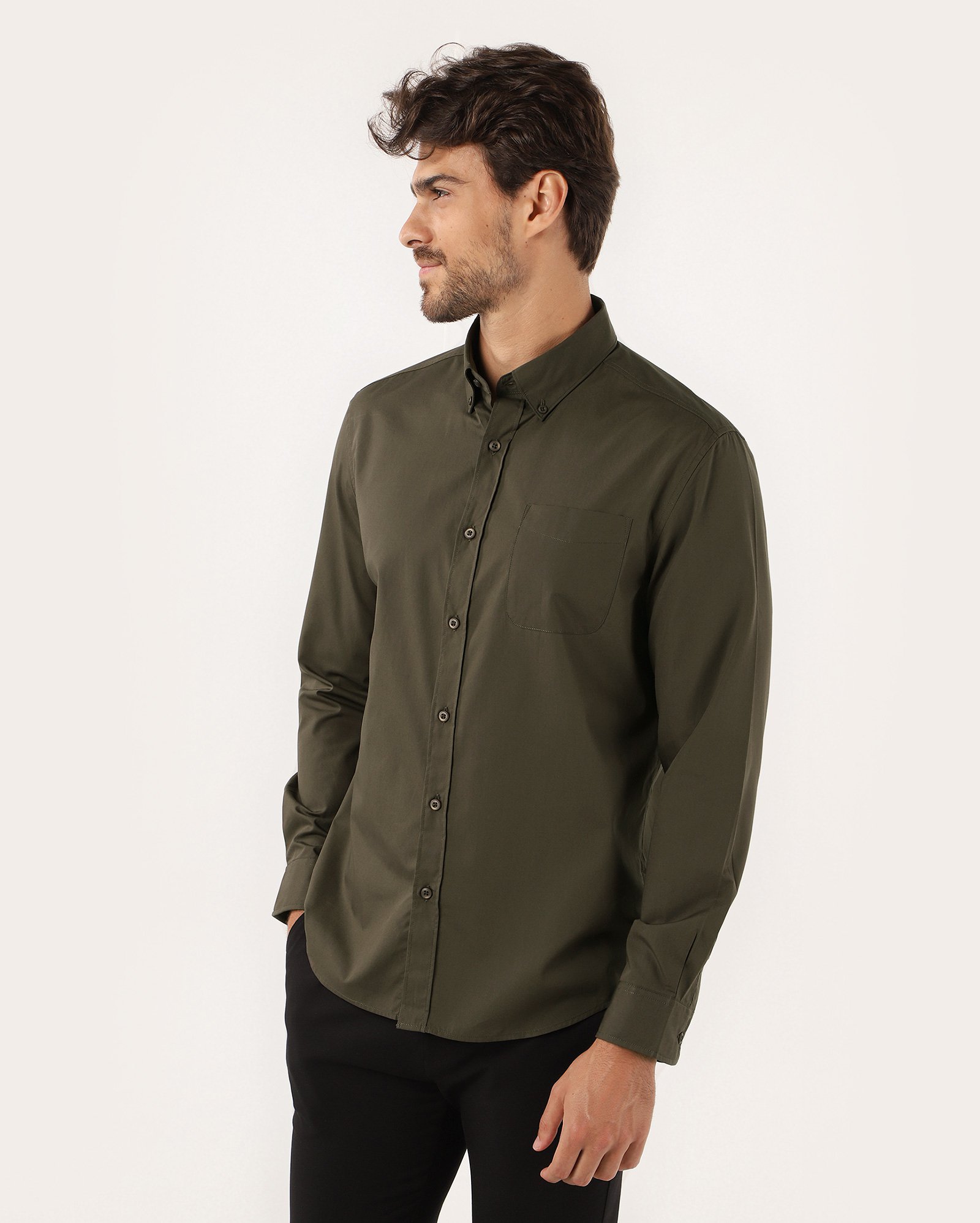Camisa social masculina regular manga longa com bolso - Verde | Original by Riachuelo