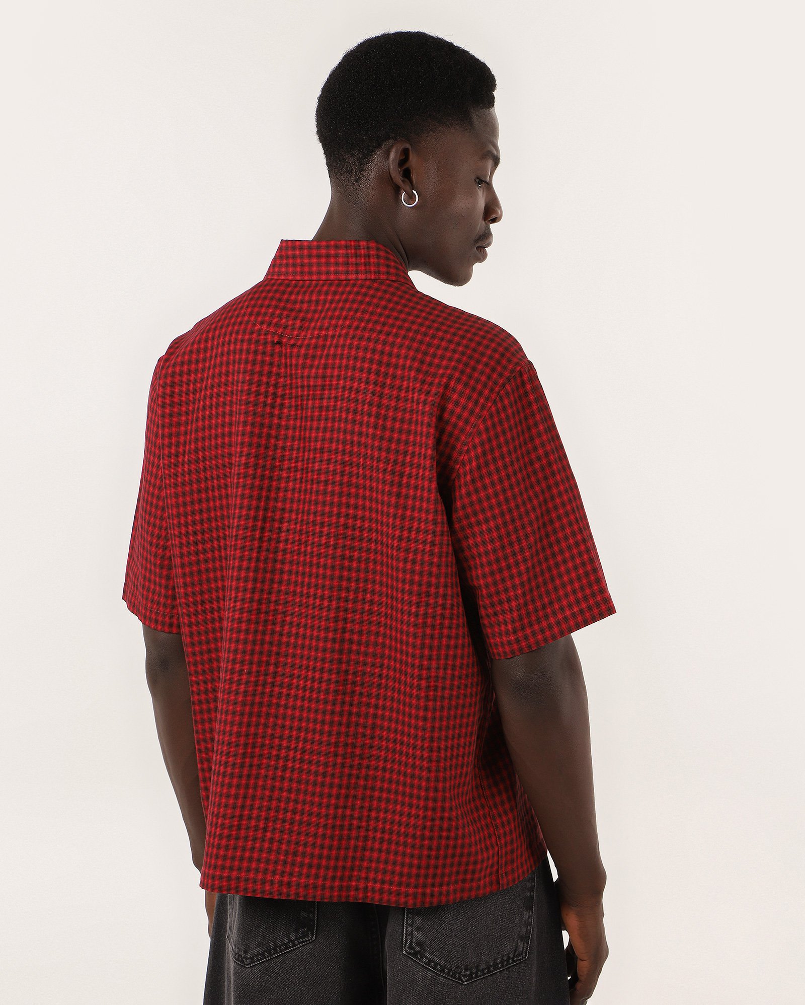 Camisa masculina boxy xadrez algodão - Vermelho Escuro | Pool — foto 4