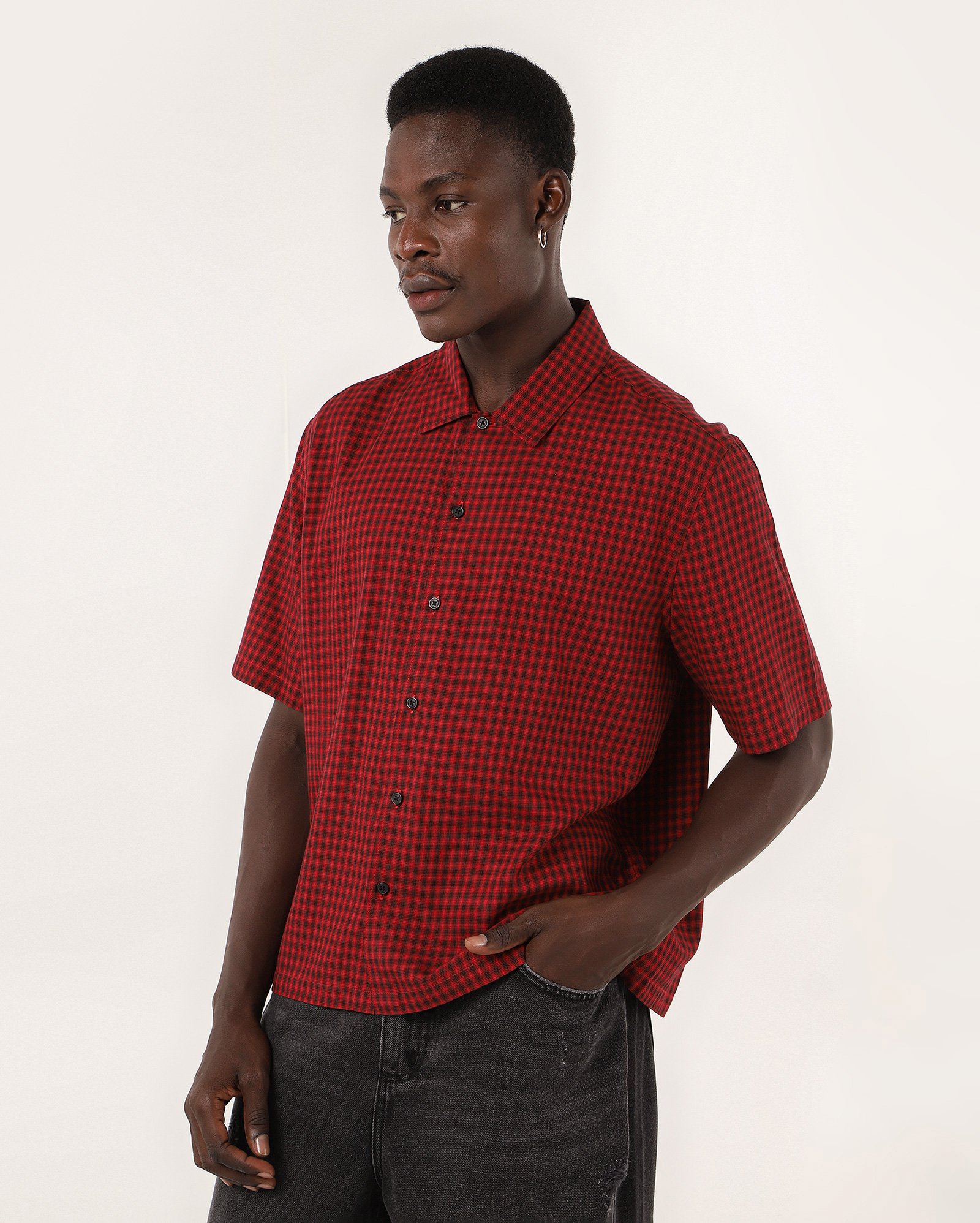 Camisa masculina boxy xadrez algodão - Vermelho Escuro | Pool