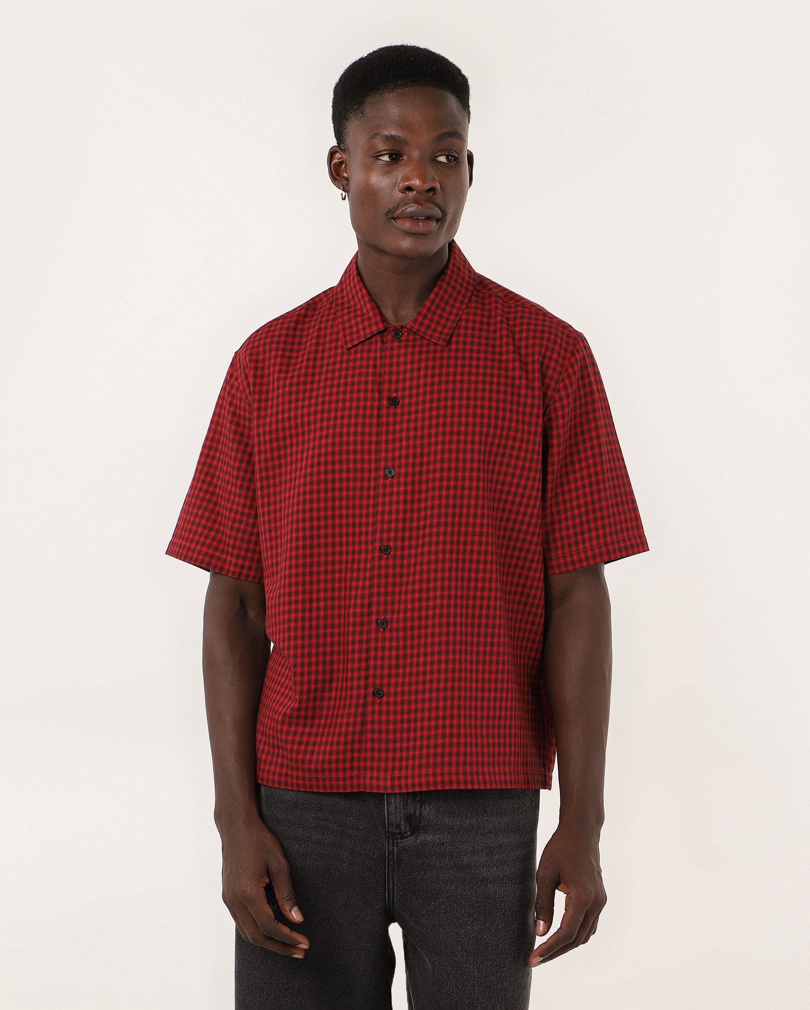 Camisa masculina boxy xadrez algodão - Vermelho Escuro | Pool — foto 3
