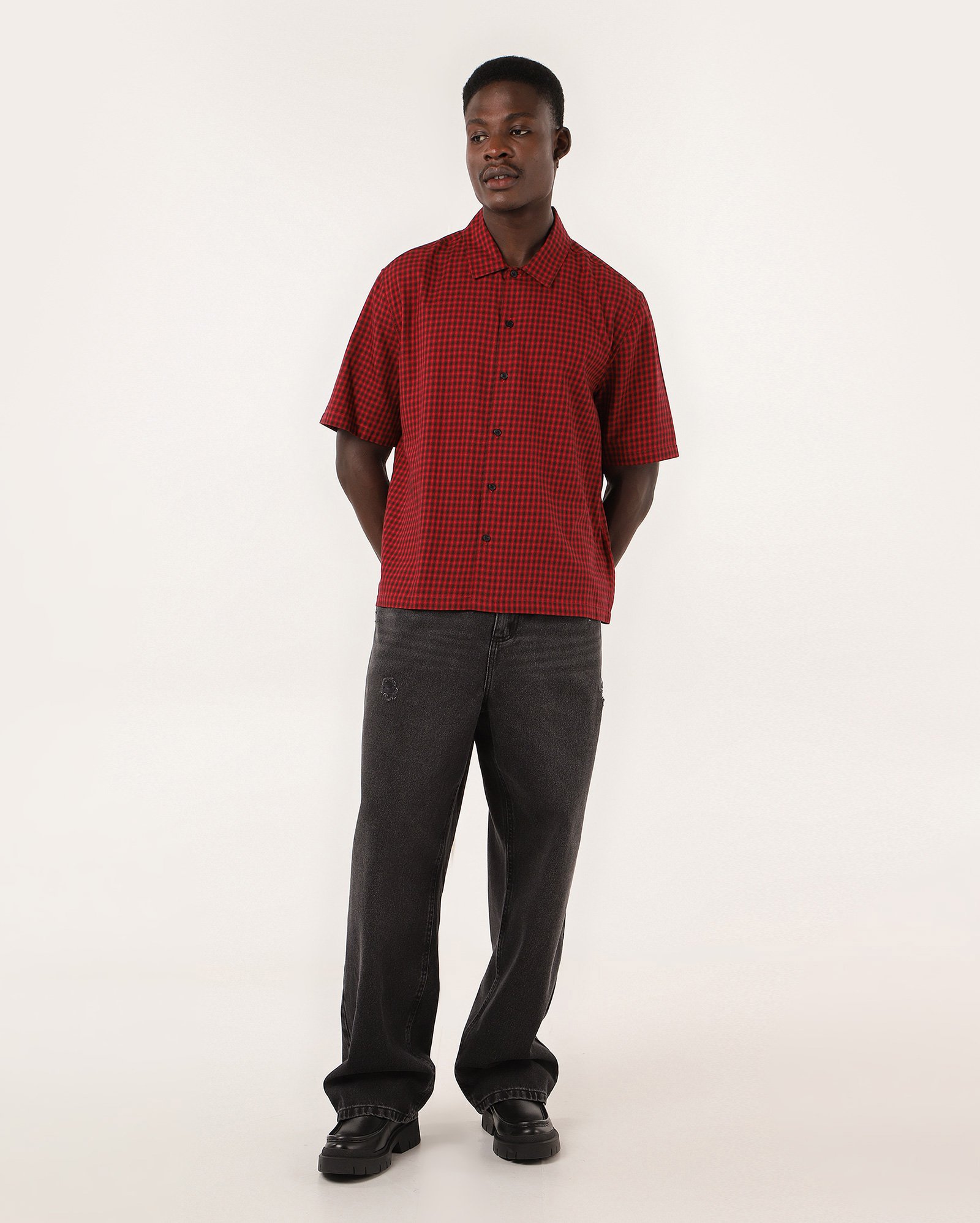 Camisa masculina boxy xadrez algodão - Vermelho Escuro | Pool — foto 2