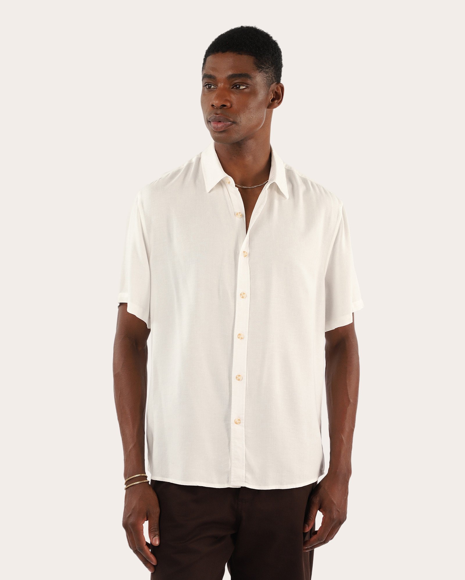 Camisa masculina regular em viscolinho - Branco