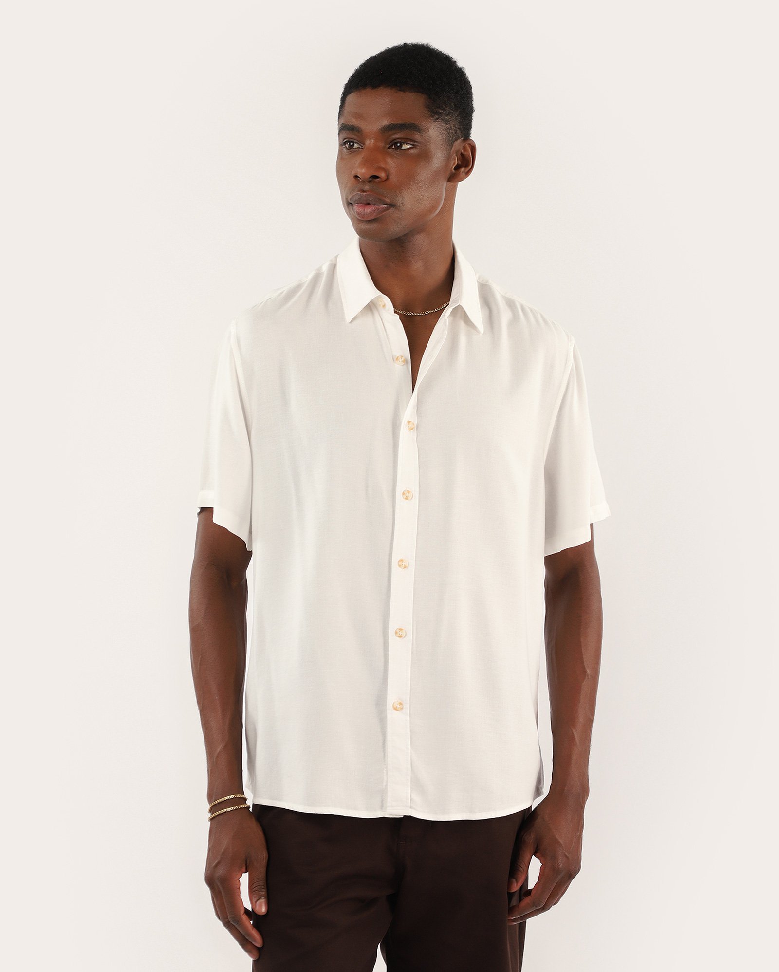 Camisa masculina regular em viscolinho - Branco