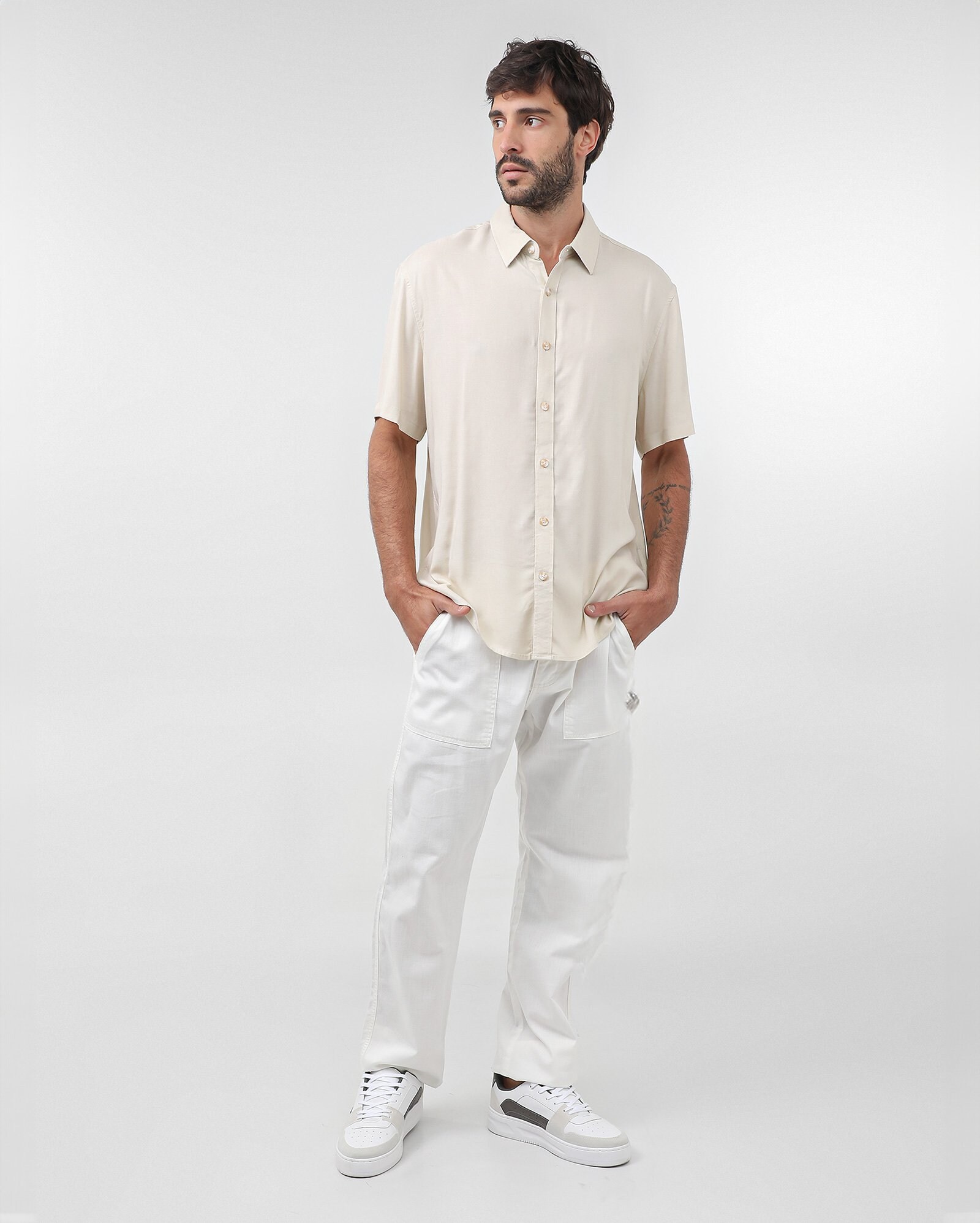 Camisa masculina em viscolinho - Bege Claro — foto 5