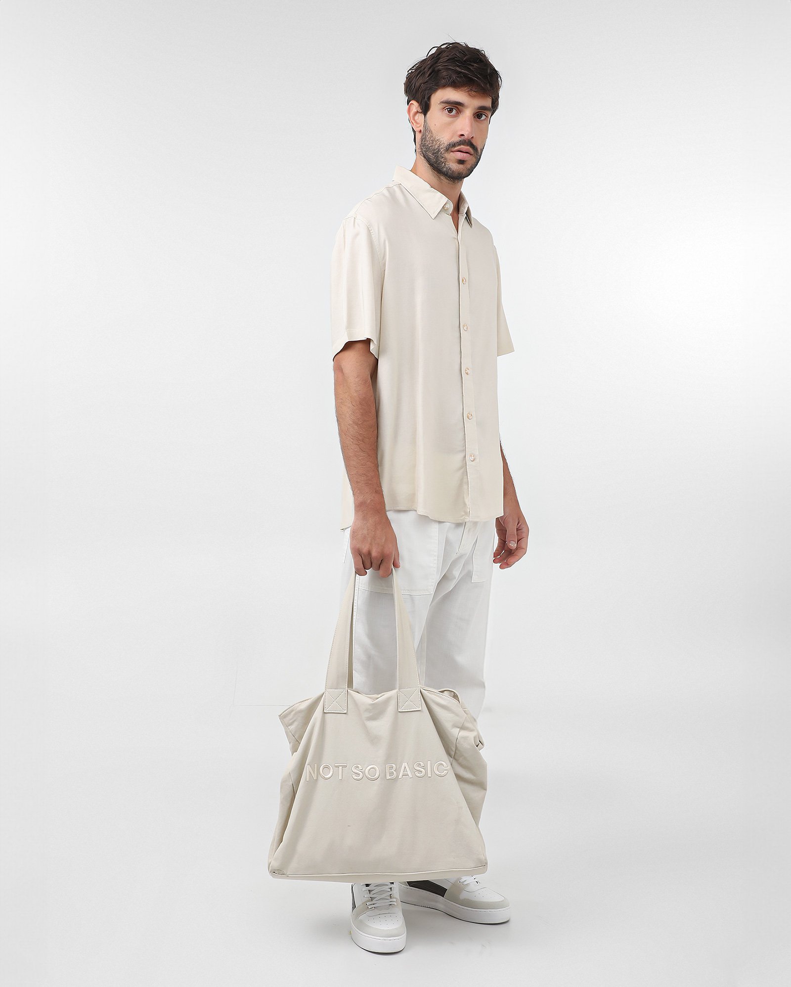 Camisa masculina em viscolinho - Bege Claro — foto 4