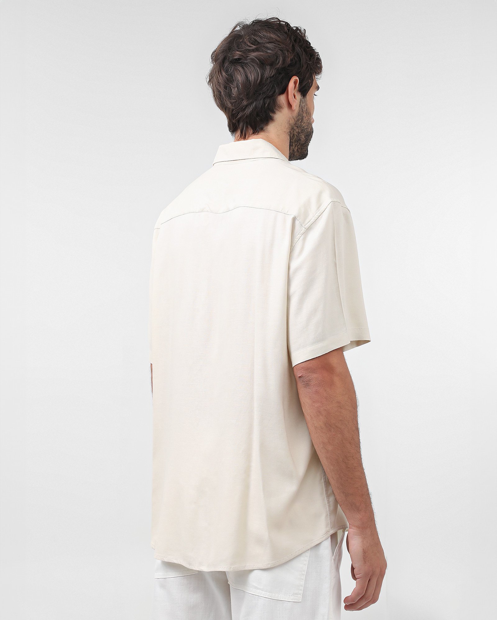 Camisa masculina em viscolinho - Bege Claro
