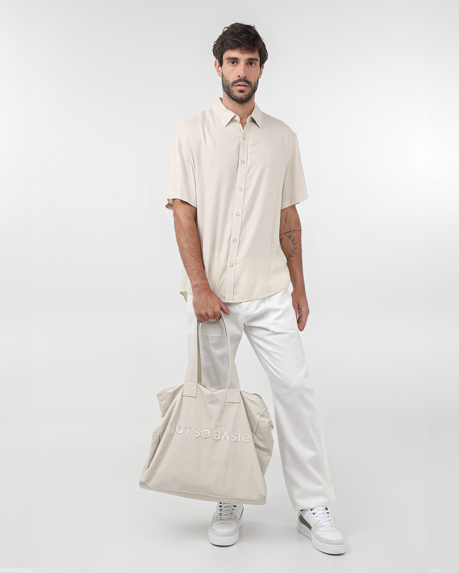 Camisa masculina em viscolinho - Bege Claro — foto 3