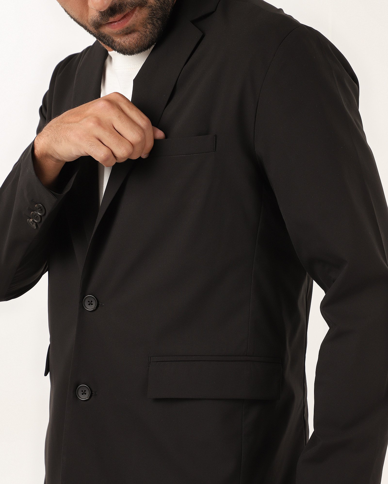 Blazer masculino acinturado com bolsos decorativos preto — foto 5