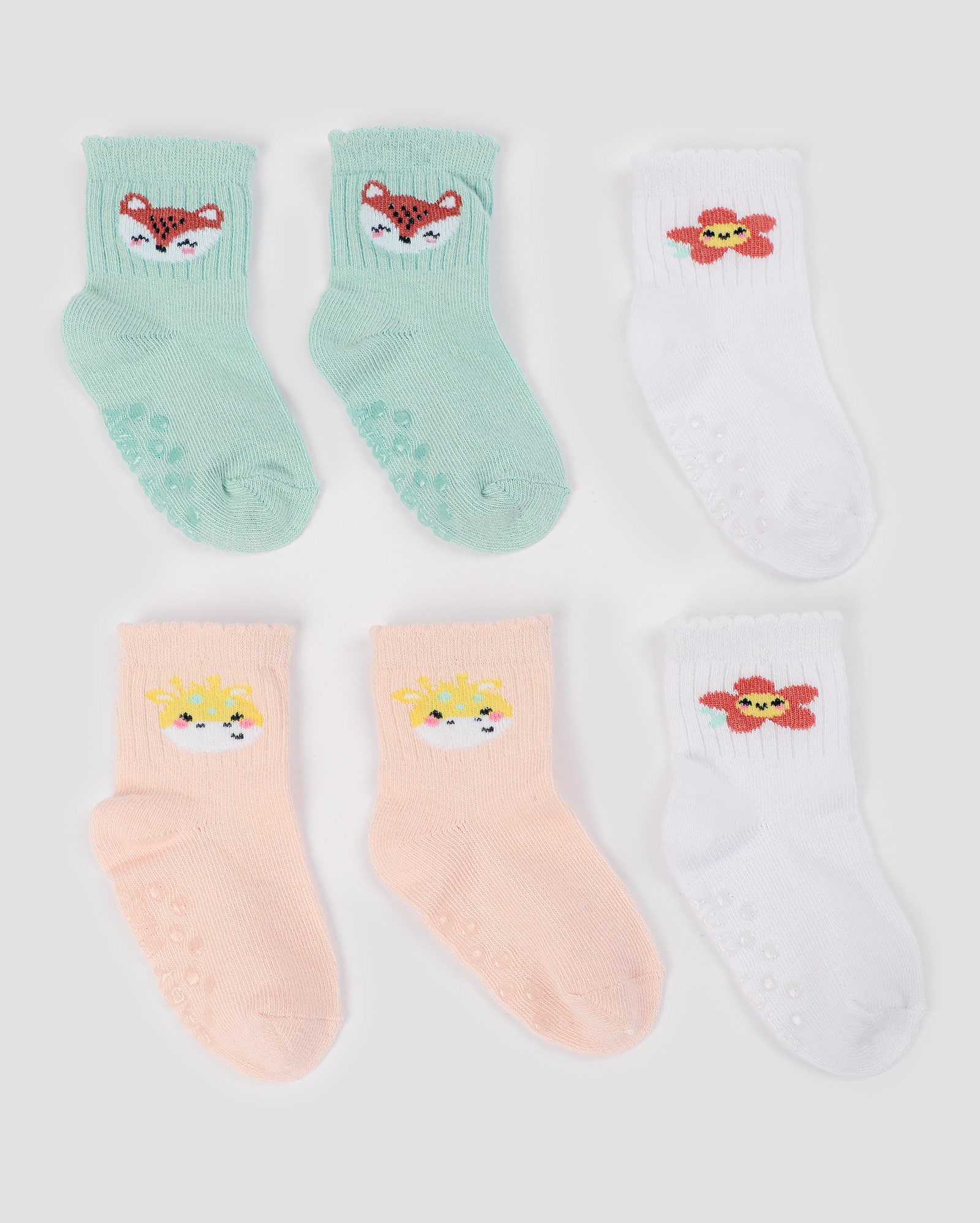 Kit meia bebê 3 pares cano médio bichinhos multicor