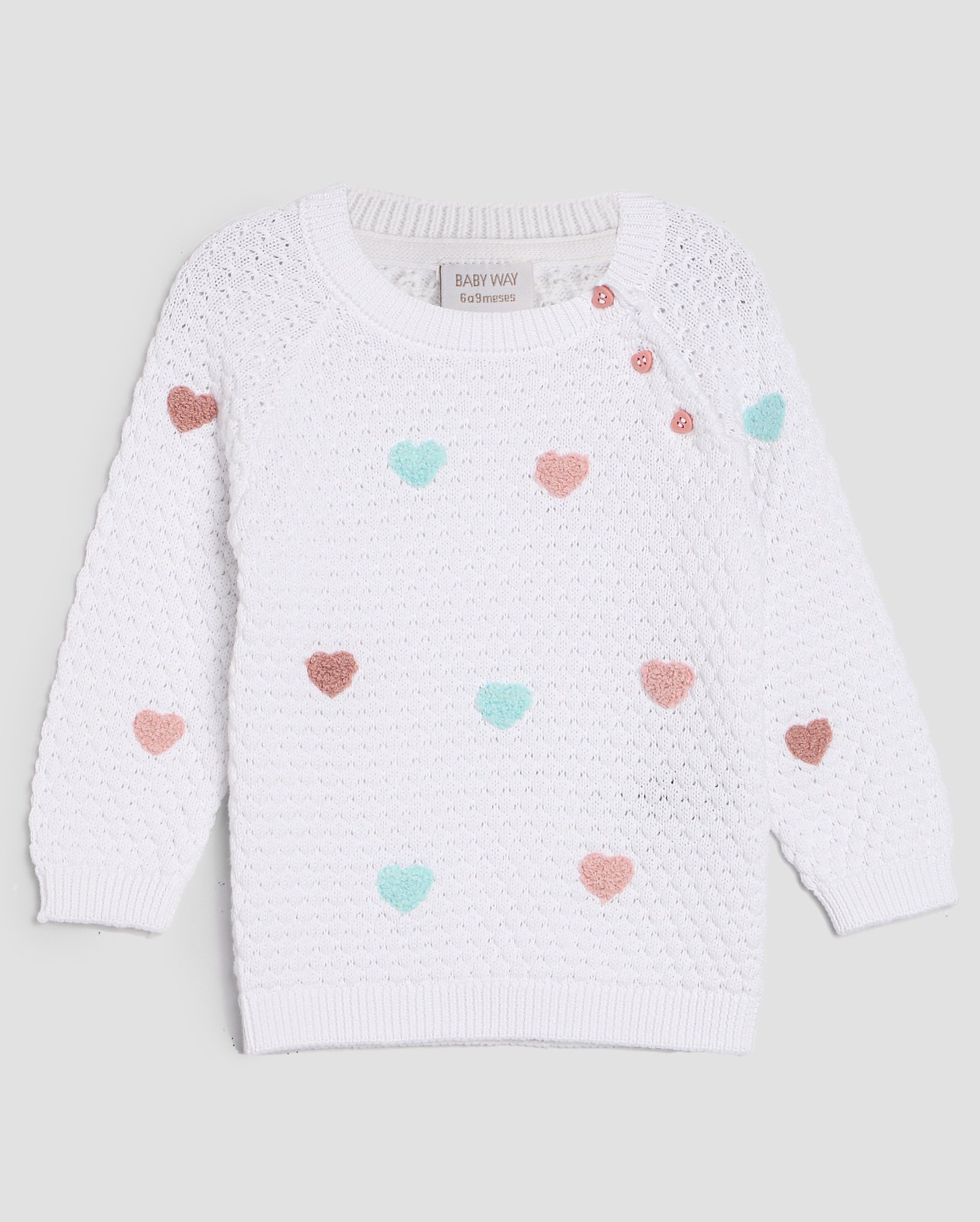 Suéter bebê tricot bordado coração - Branco | Baby Way