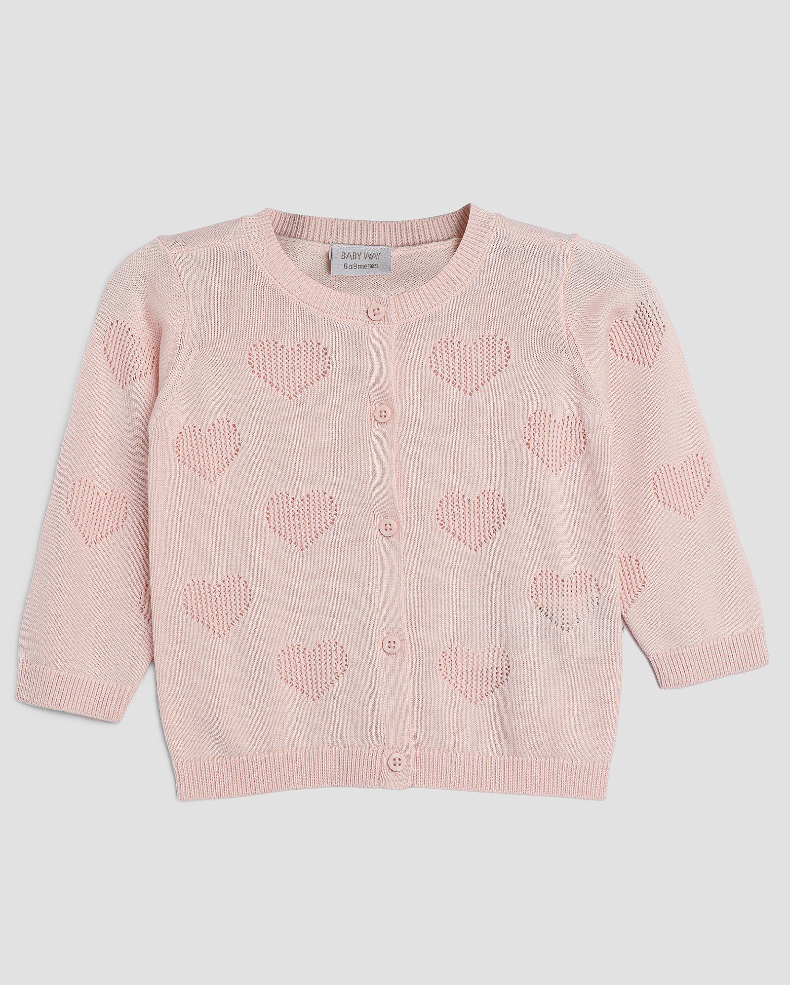 Cardigan bebê de corações com botões - Rosa Claro | Baby Way
