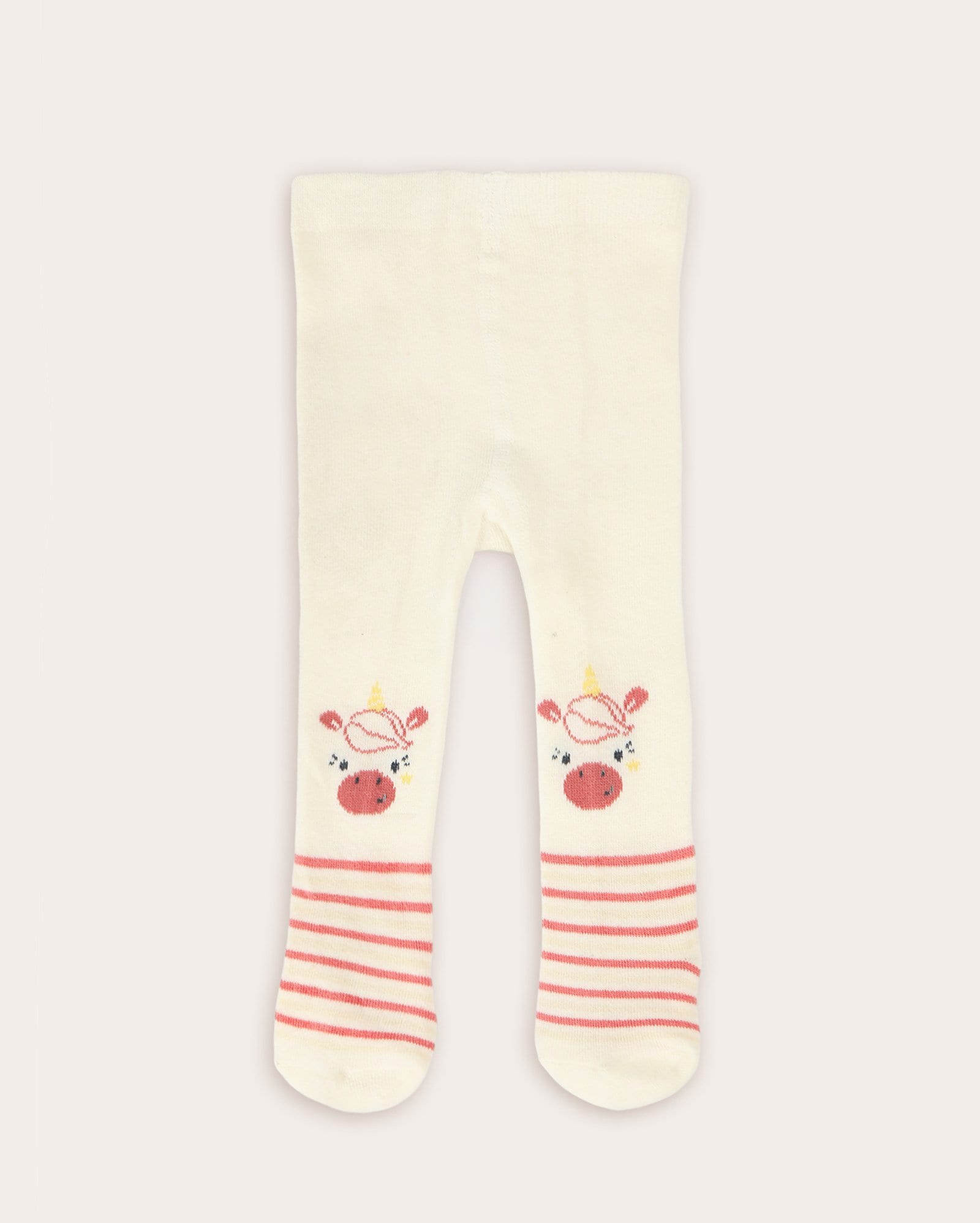 Meia-calça bebê listrada unicórnio off-white