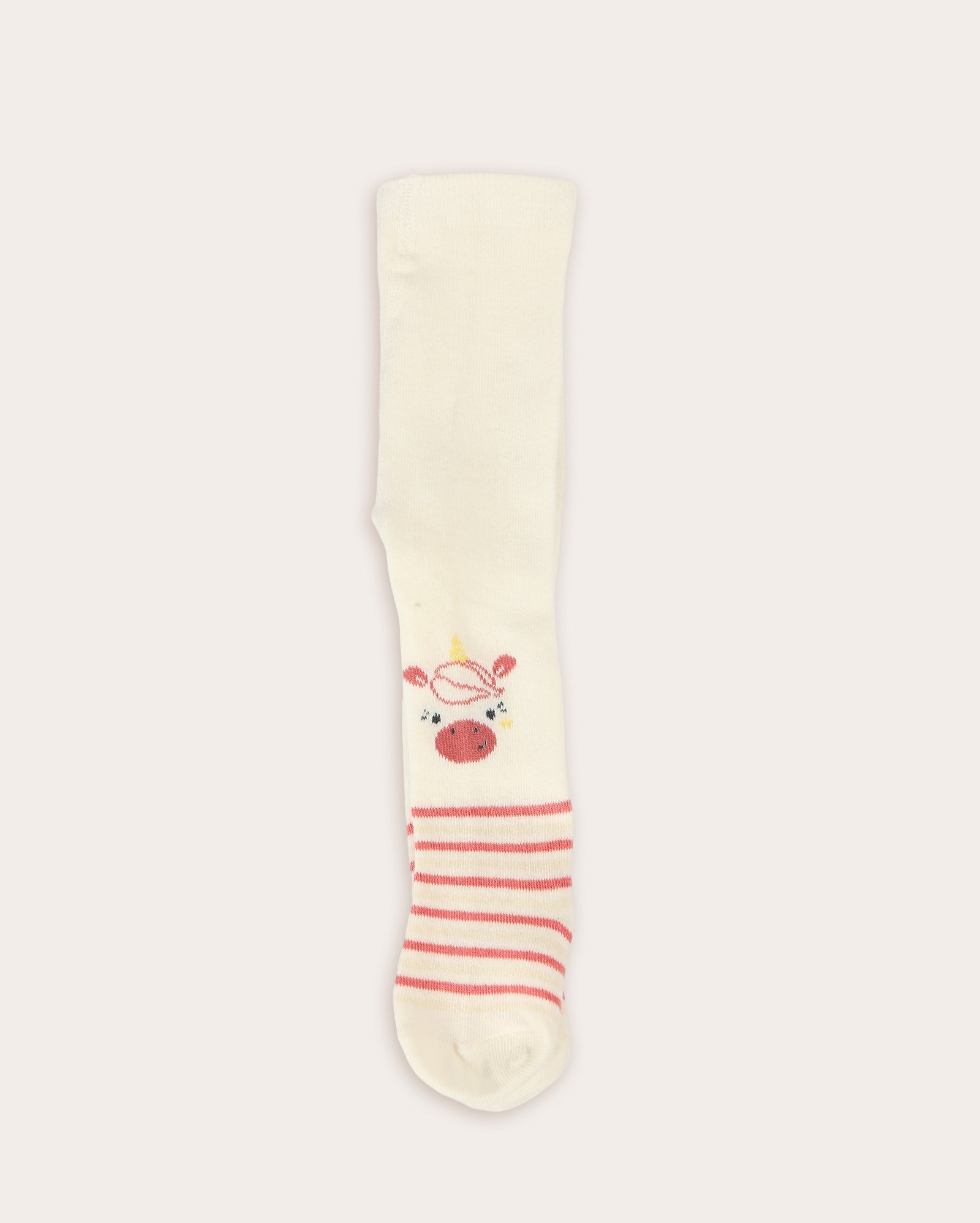 Meia-calça bebê listrada unicórnio off-white
