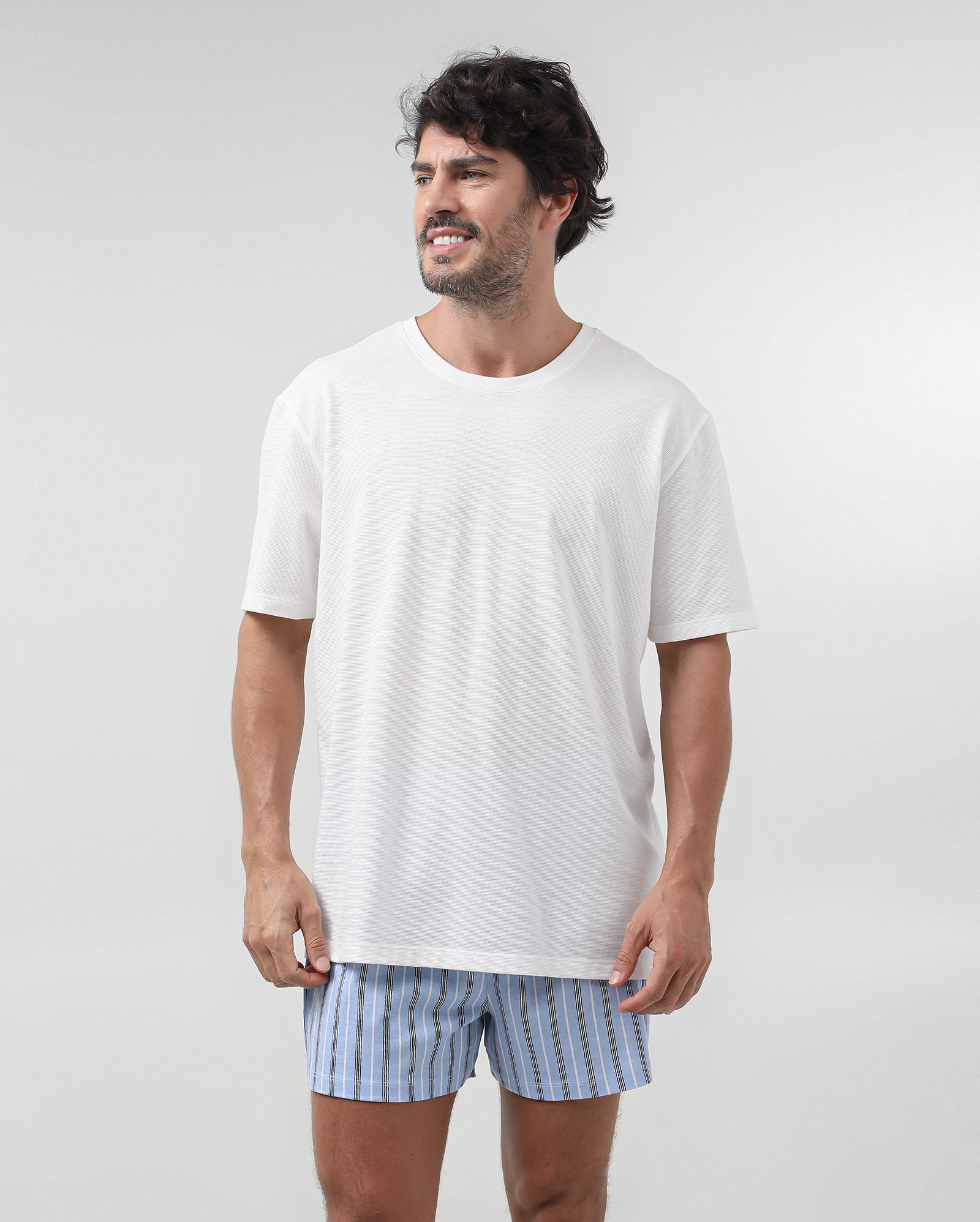 Short pijama masculino de algodão listrado azul | Riachuelo