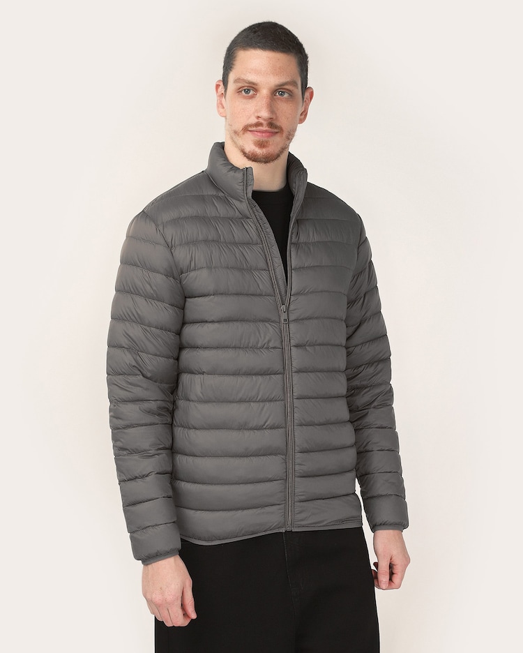 Riachuelo Jaqueta masculina puffer gola alta sacola Cinza