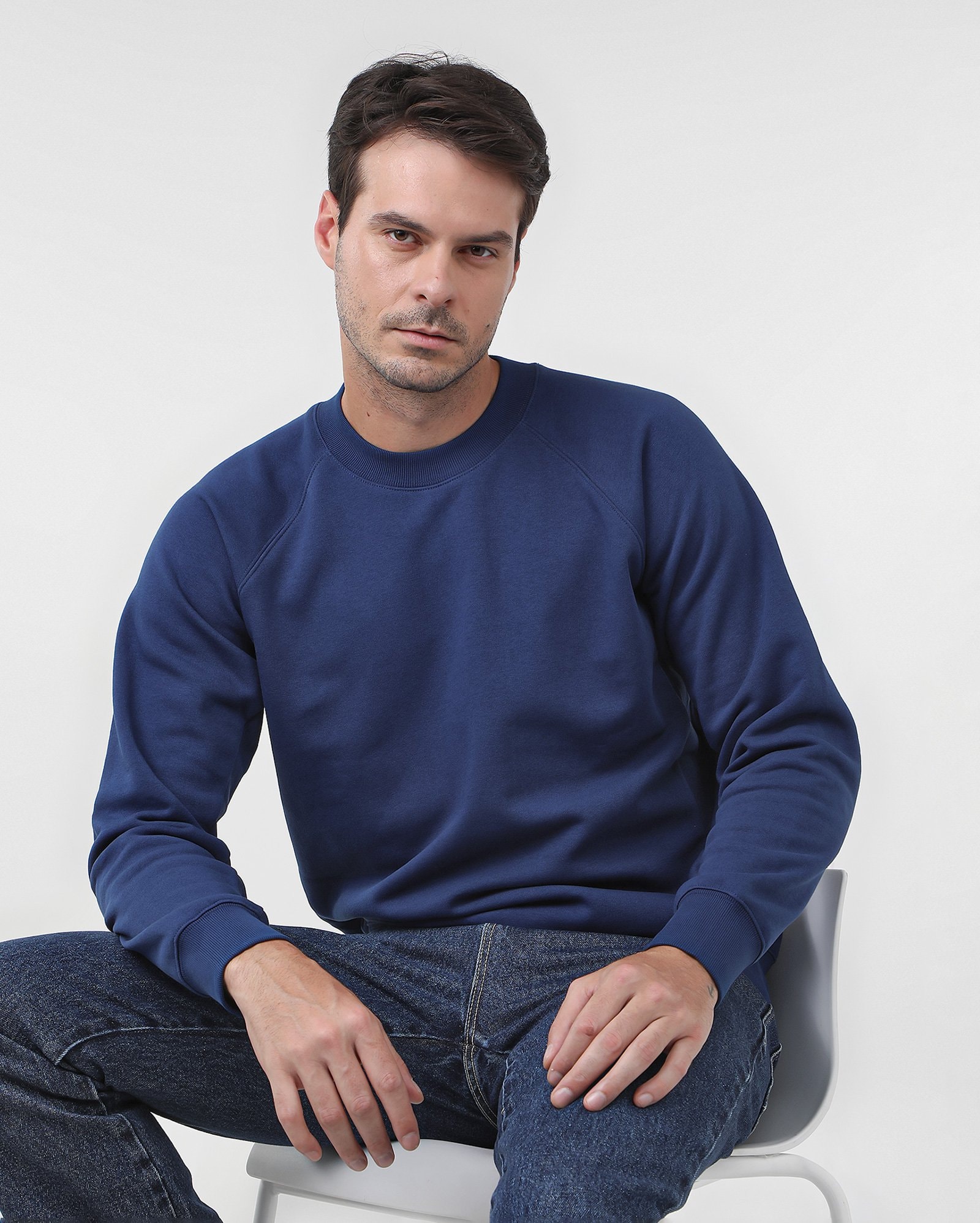 Blusa de moletom masculina pespontada azul