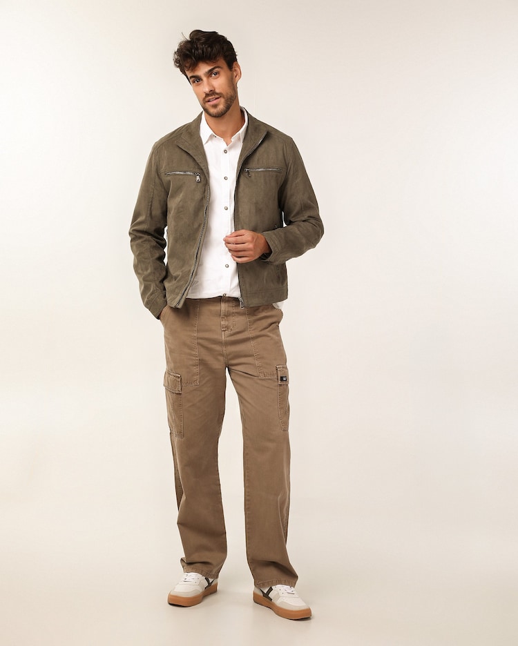 Riachuelo Jaqueta masculina suede com zíper verde Original by