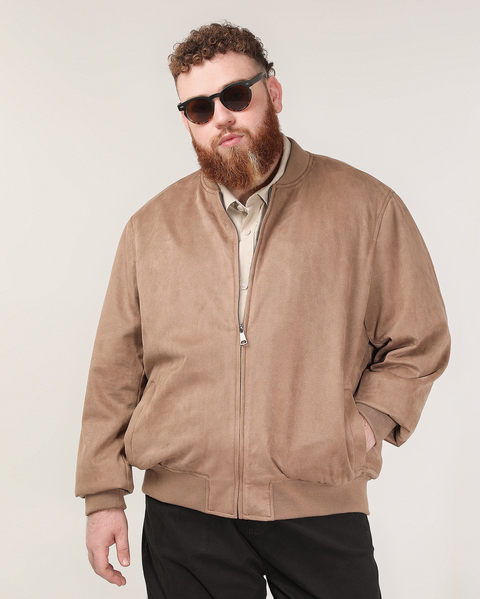 Jaqueta plus size masculina bomber suede marrom | Original Plus by Riachuelo