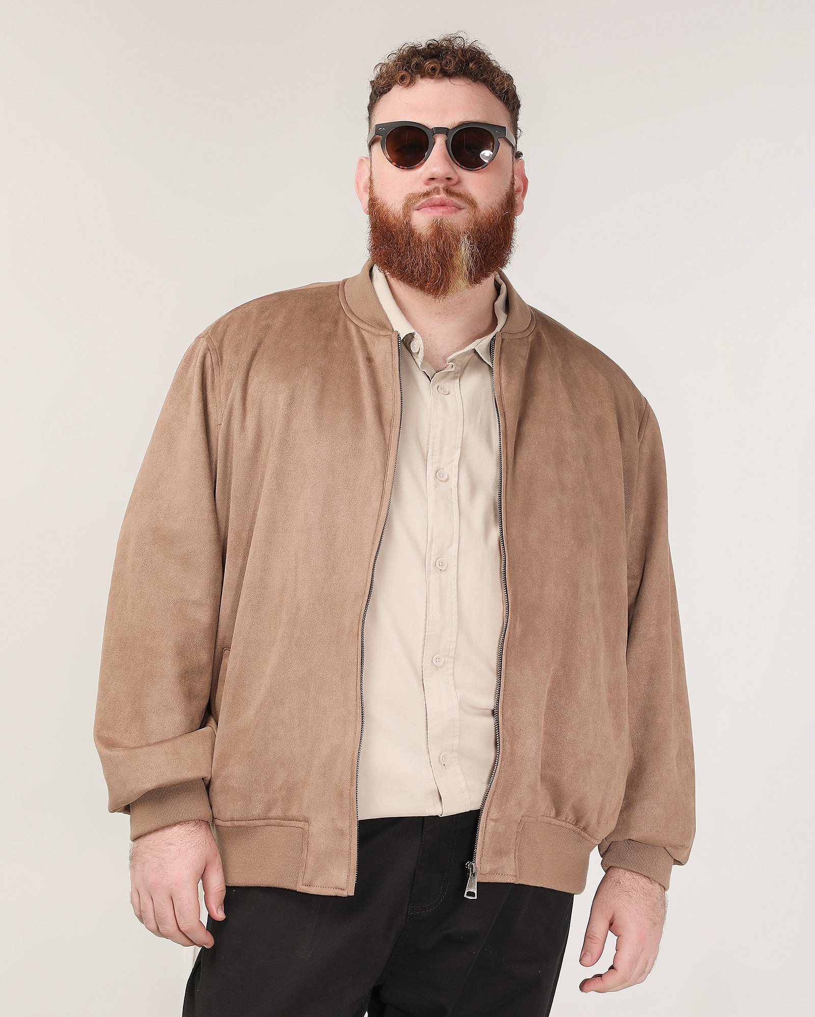 Jaqueta plus size masculina bomber suede marrom | Original Plus by Riachuelo