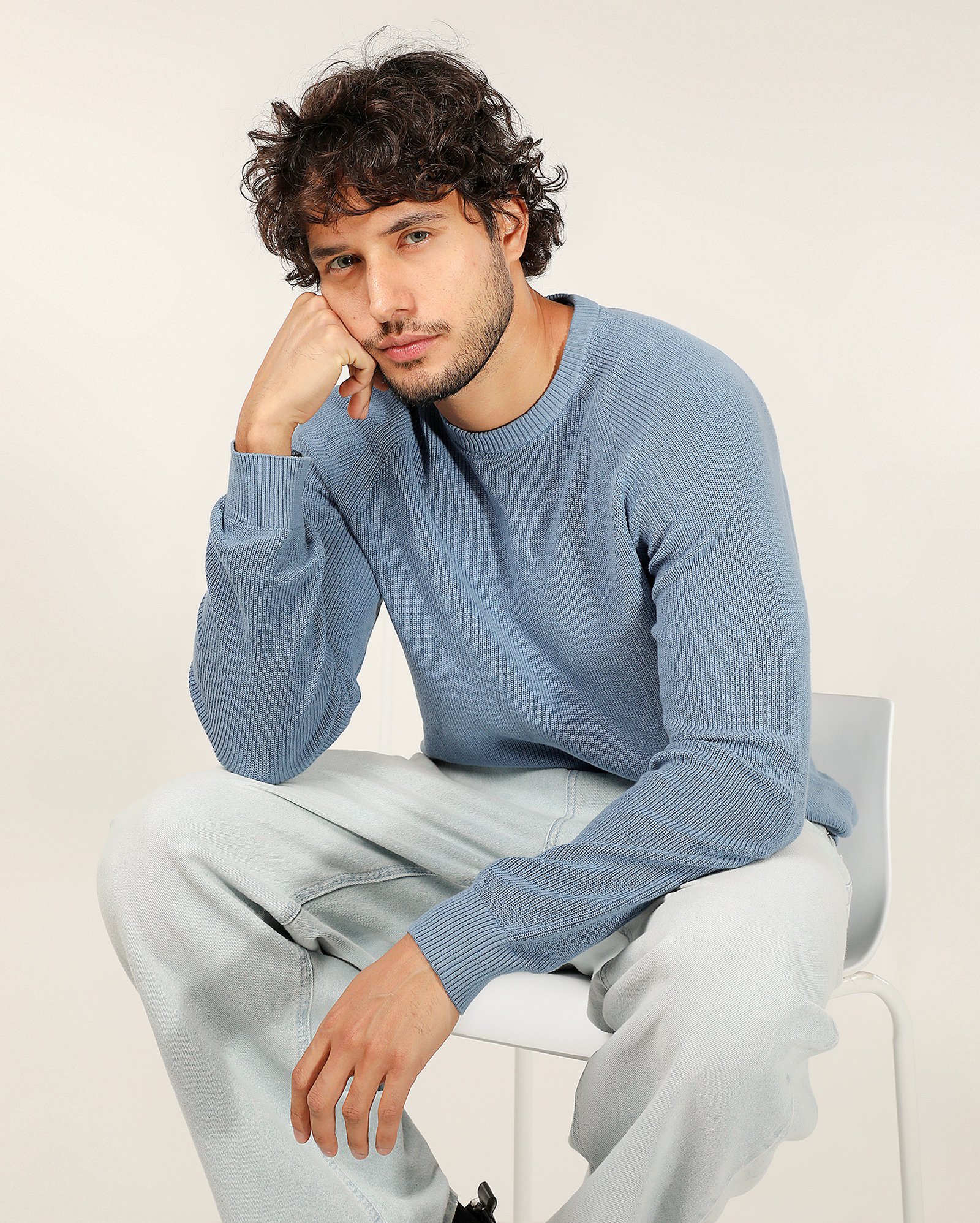 Suéter masculino de tricot regular - Azul Claro | Original by Riachuelo