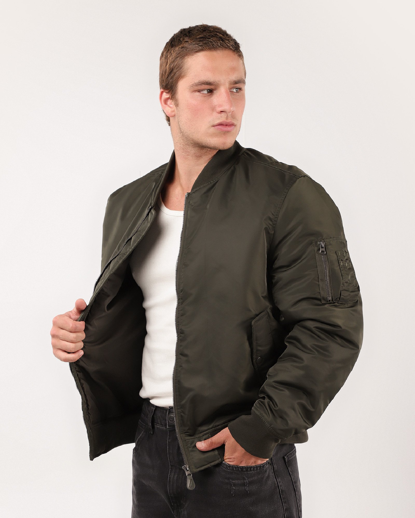 Jaqueta masculina bomber bolsos utilitários verde | Pool