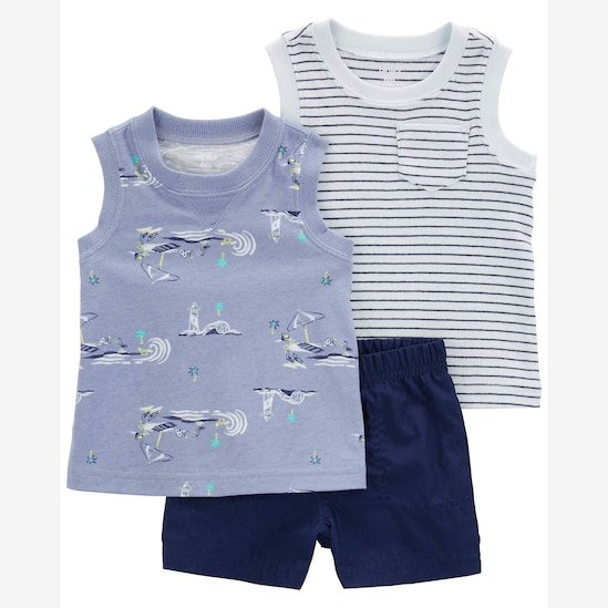 Conjunto curto bebê 3 peças listras e praia multicor | Carter's