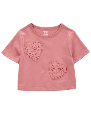Camiseta cropped infantil manga curta corações rosa | Carter's