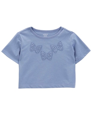 Camiseta cropped infantil manga curta borboletas s azul | Carter's