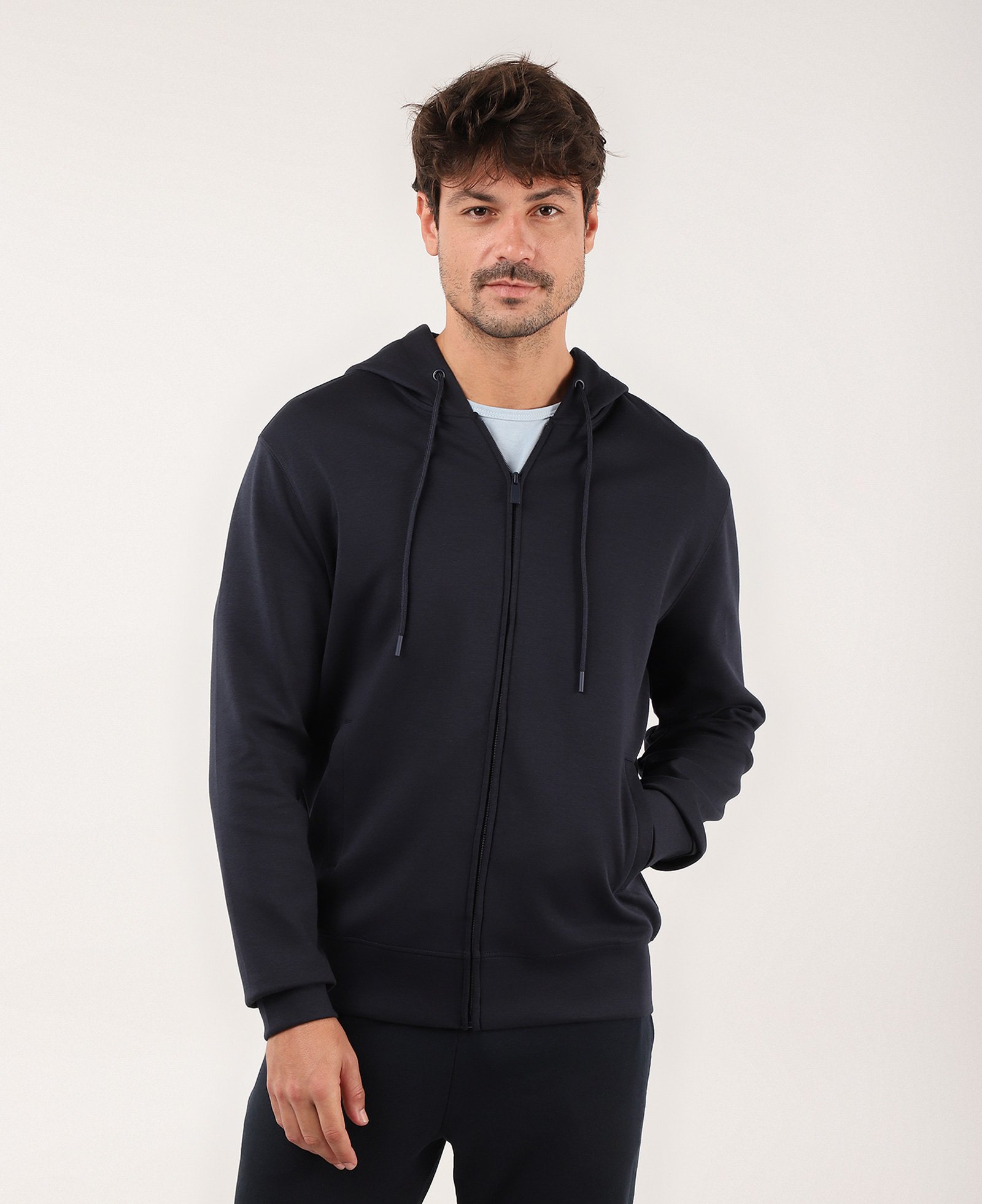 Blusa de moletom masculina aberta com capuz azul | Pool Basics