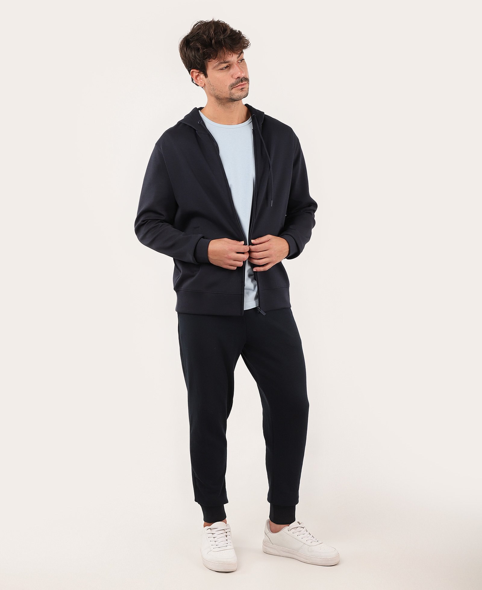 Blusa de moletom masculina aberta com capuz azul | Pool Basics